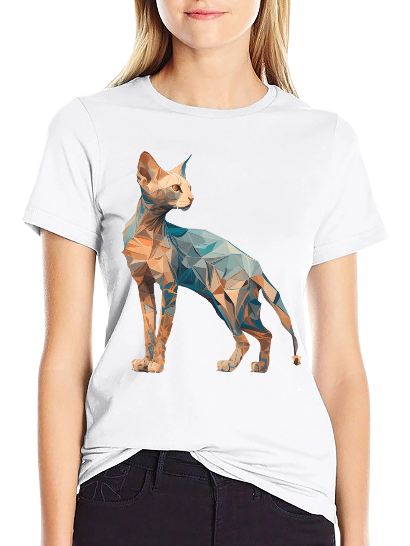 Geometric Cat Graphic Tee - Modern Style