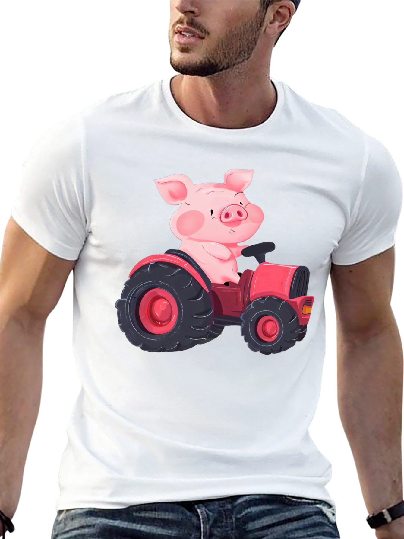 Pig Driving Tractor Graphic T-Shirt