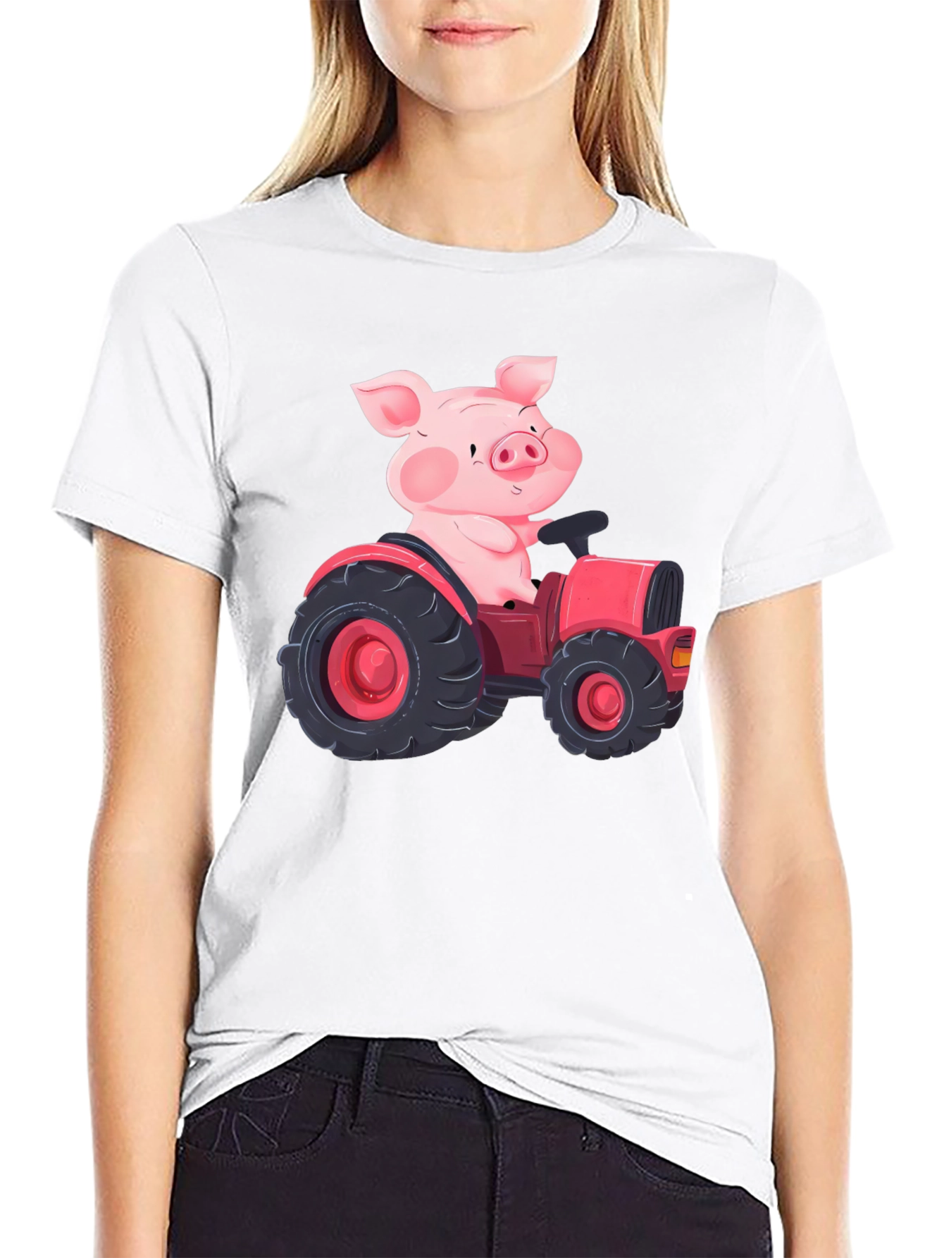 Pig Driving Tractor Graphic T-Shirt