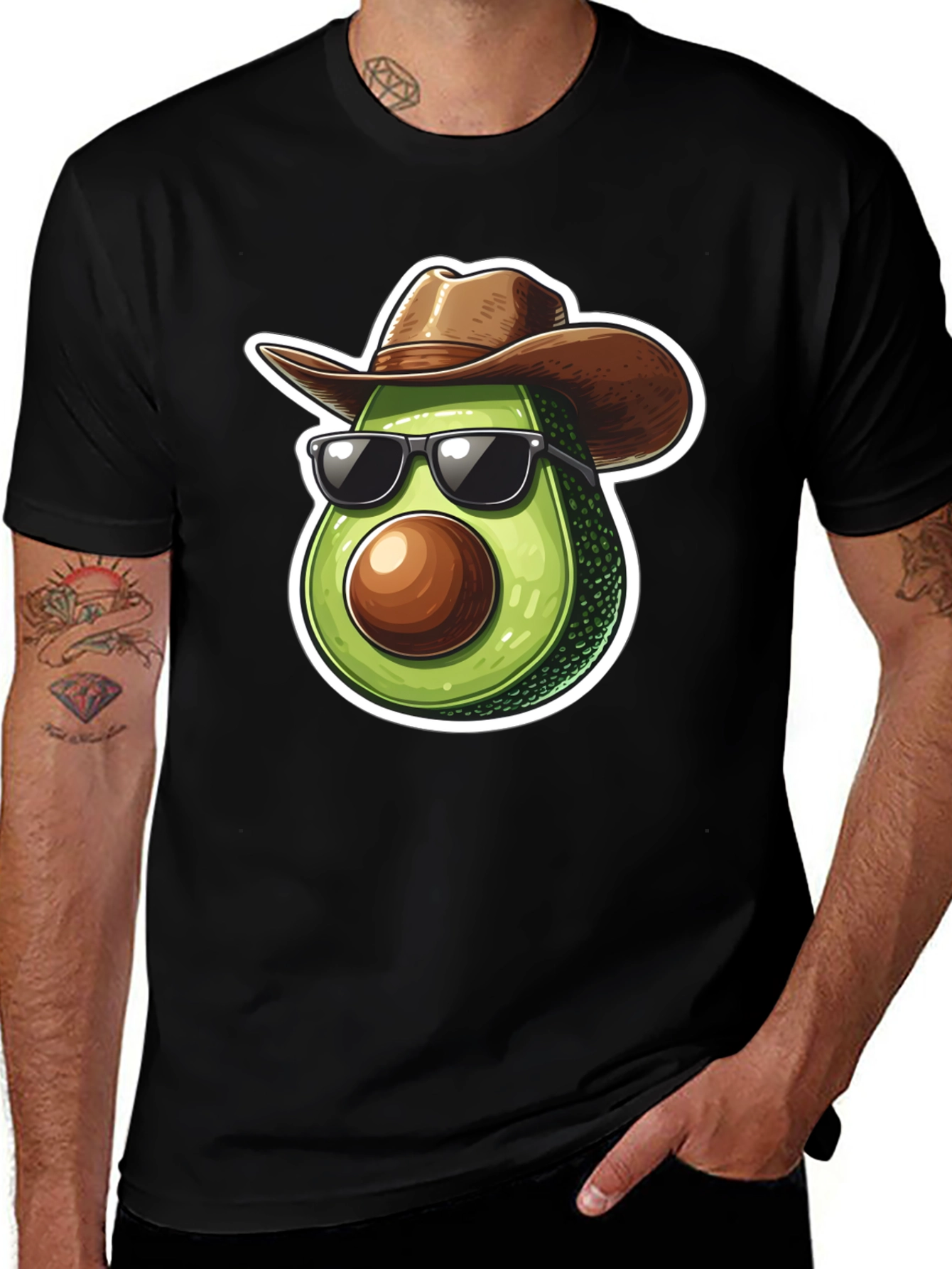 Cool Avocado Cowboy Graphic Tee - Black T-Shirt