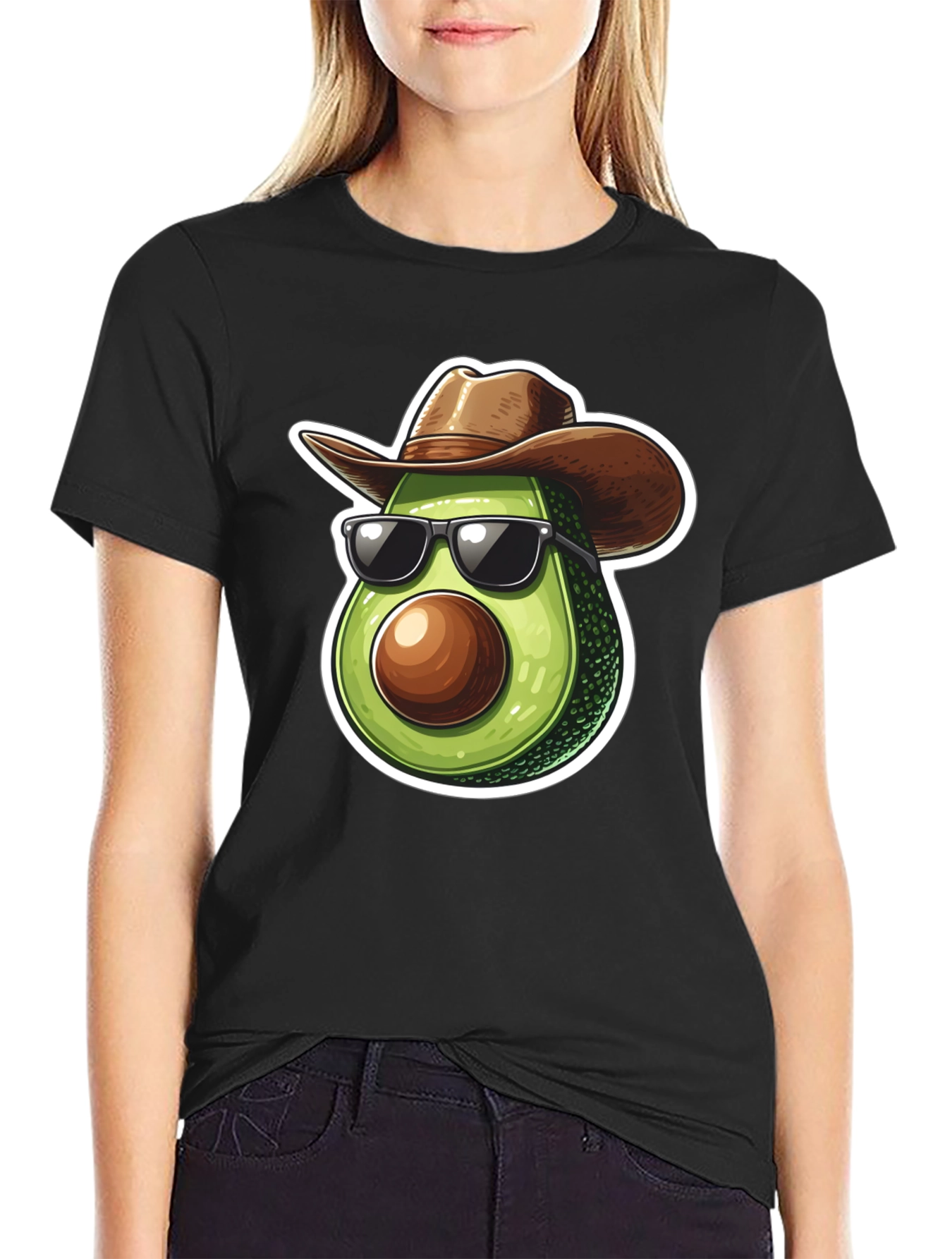Cool Avocado Cowboy Graphic Tee - Black T-Shirt