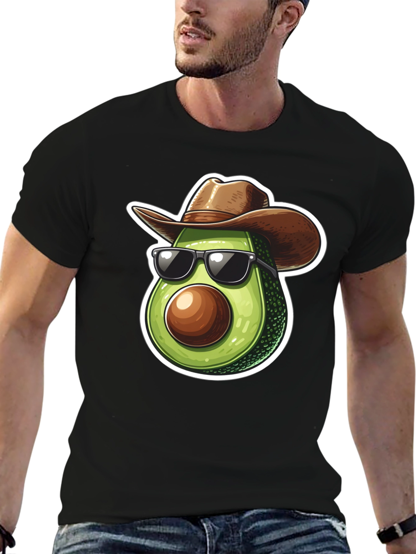 Cool Avocado Cowboy Graphic Tee - Black T-Shirt