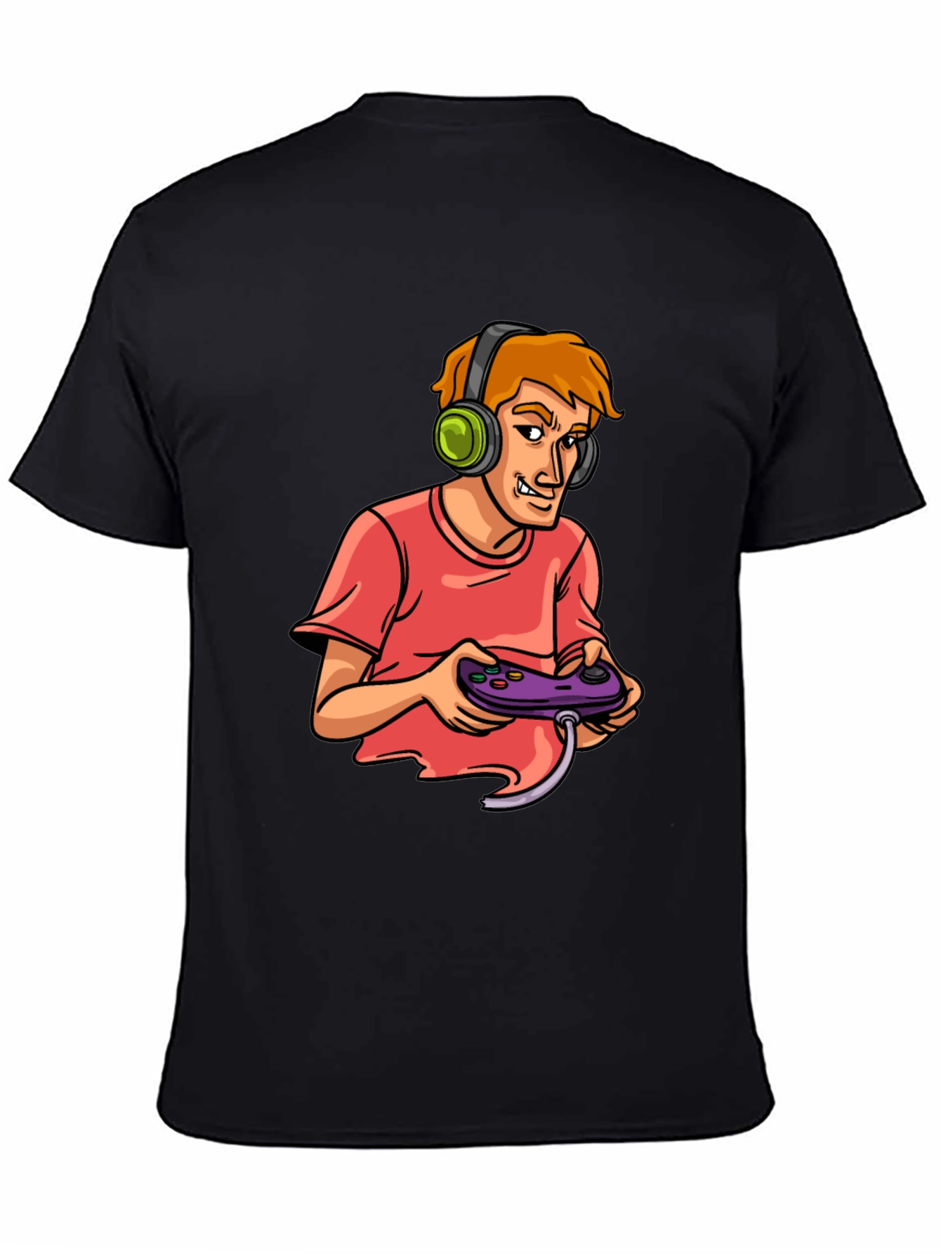 Gamer Cartoon Graphic Black T-Shirt