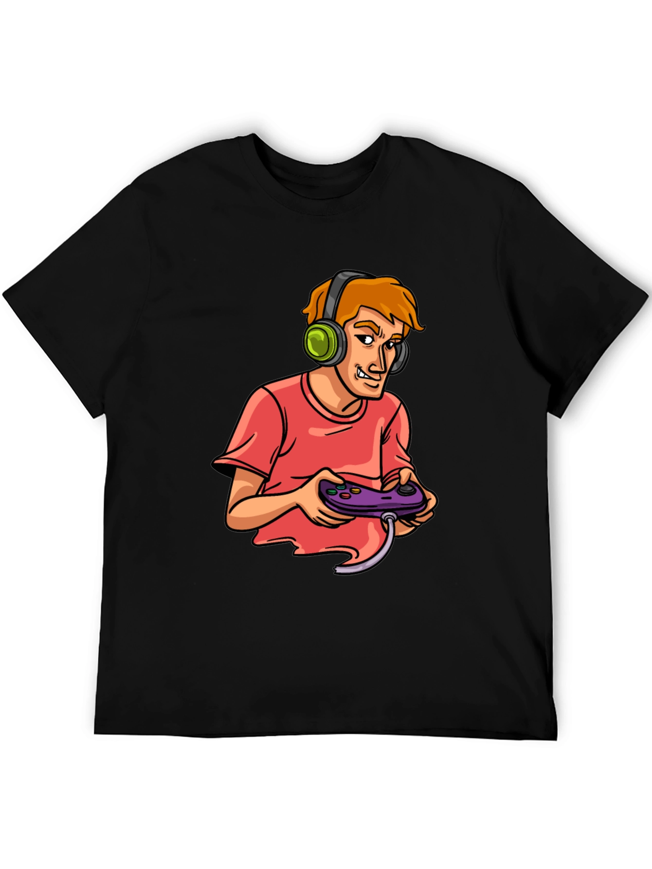 Gamer Cartoon Graphic Black T-Shirt