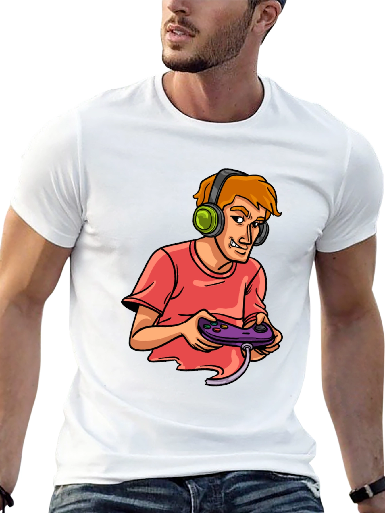 Gamer Cartoon Graphic Black T-Shirt