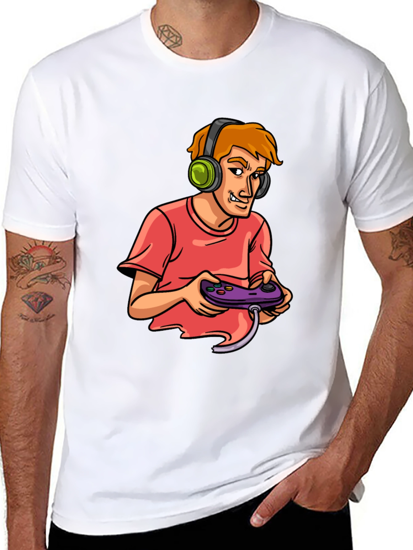 Gamer Cartoon Graphic Black T-Shirt
