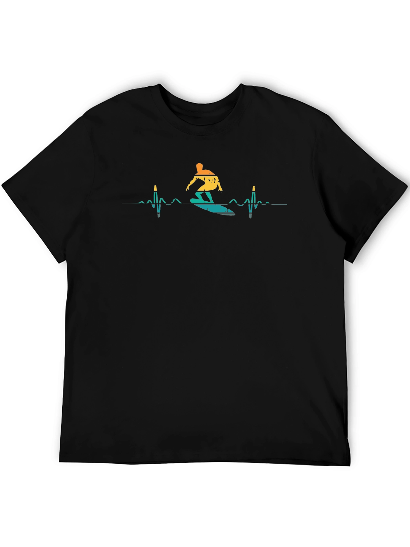 Surfer Heartbeat T-Shirt - Black Crew Neck Tee