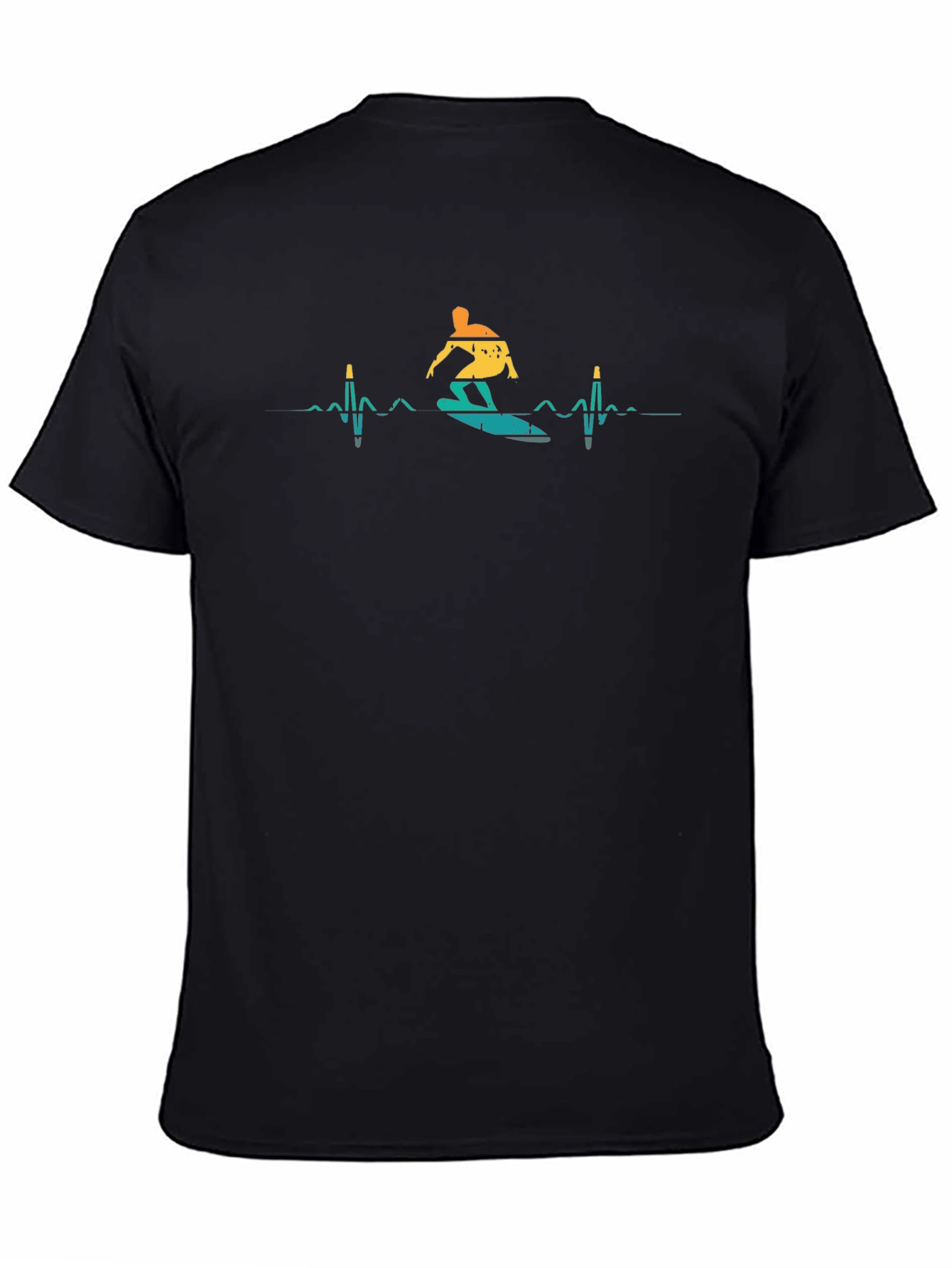 Surfer Heartbeat T-Shirt - Black Crew Neck Tee