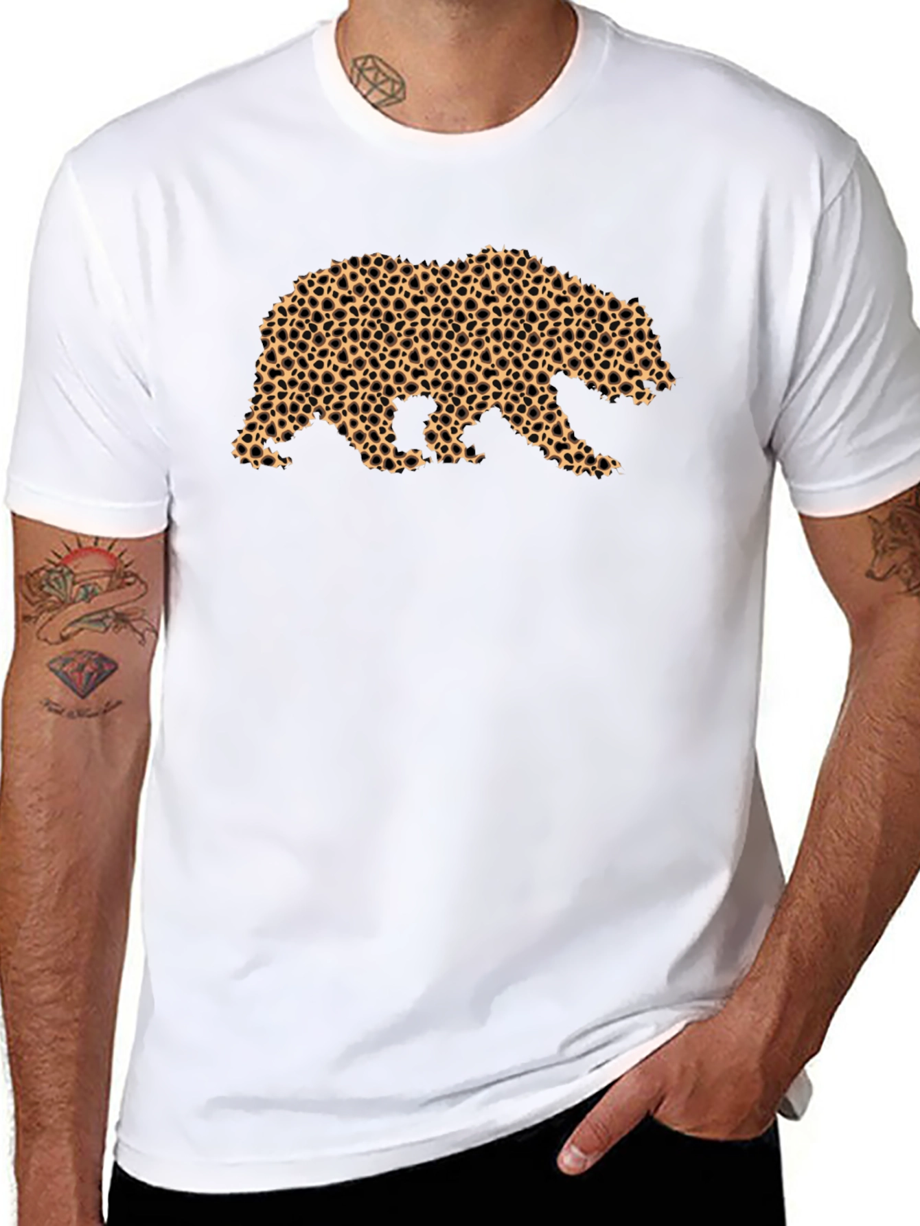 Bear Print Tee - Black Cotton Casual Comfort