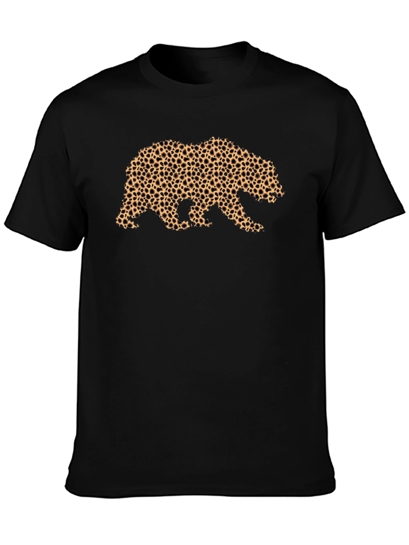Bear Print Tee - Black Cotton Casual Comfort