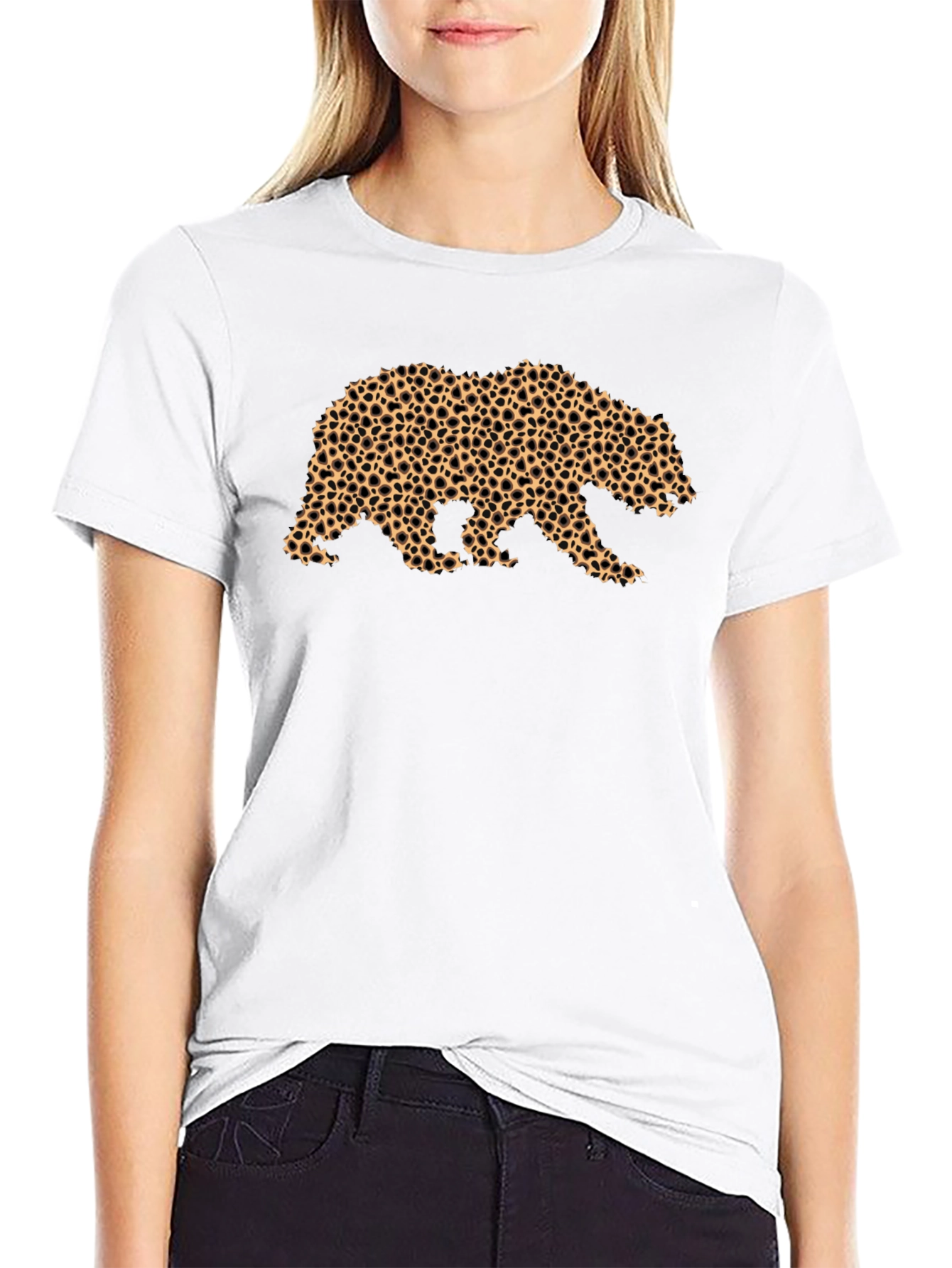 Bear Print Tee - Black Cotton Casual Comfort