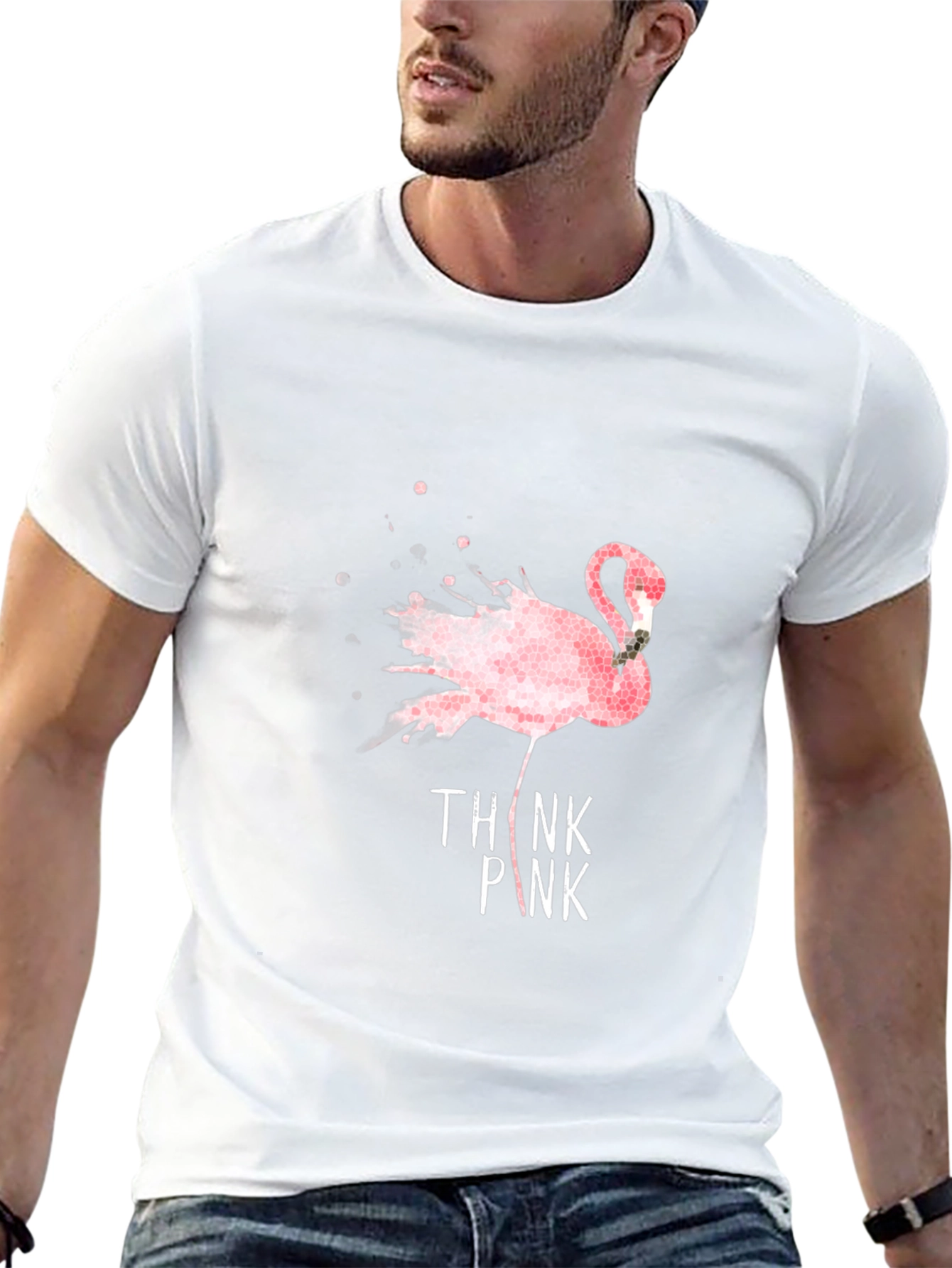 Think Pink Flamingo Graphic T-Shirt - Black
