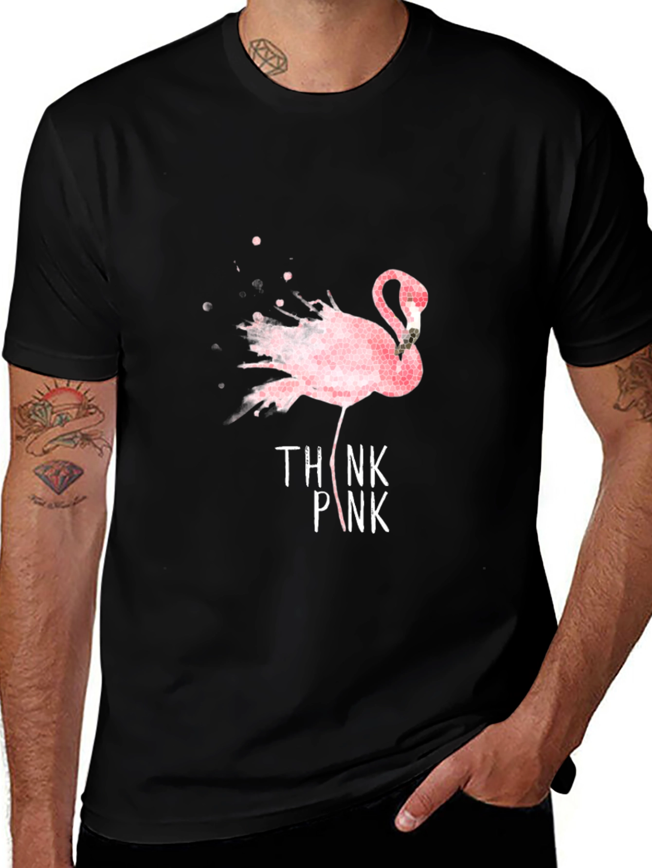 Think Pink Flamingo Graphic T-Shirt - Black
