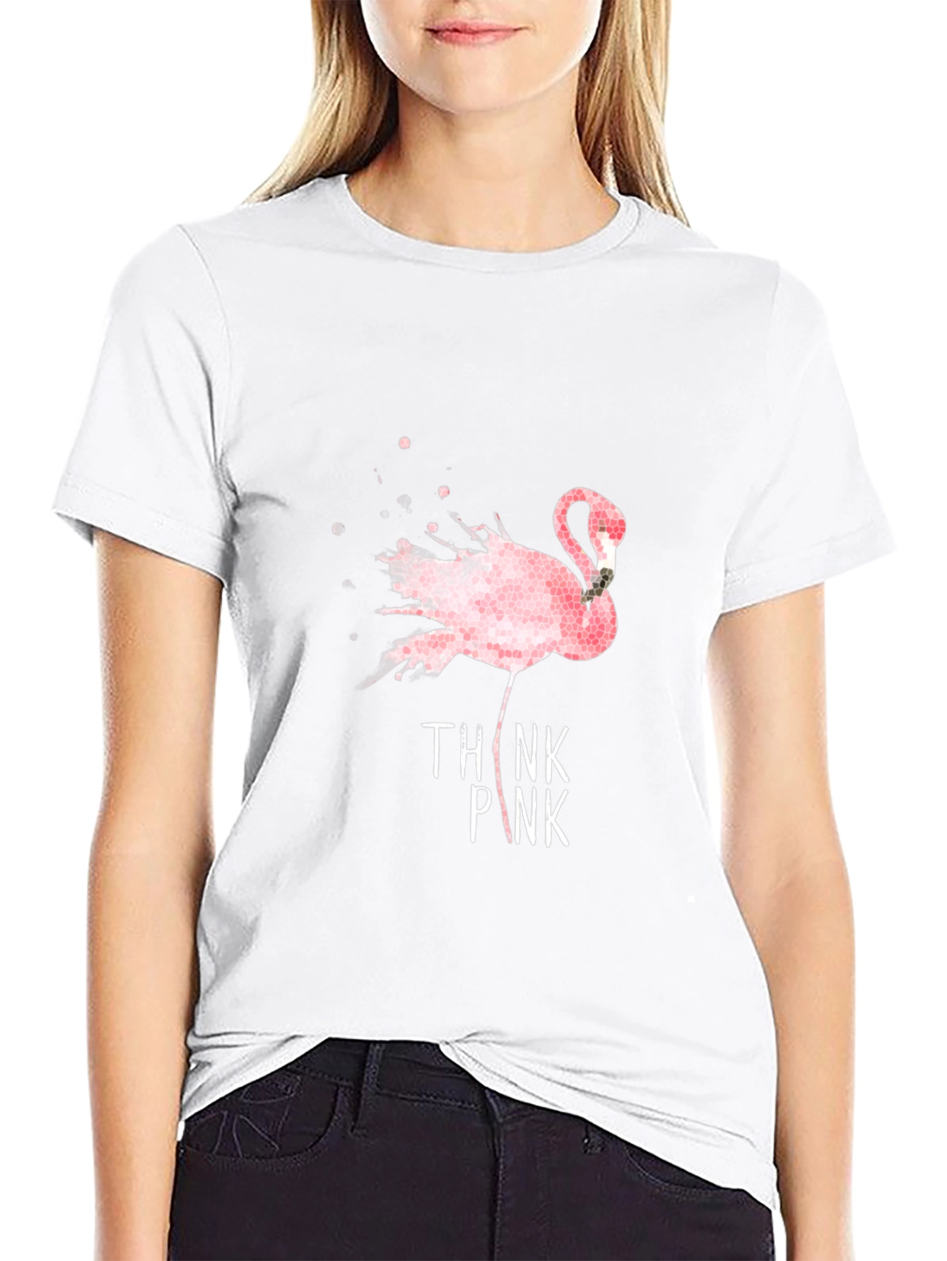 Think Pink Flamingo Graphic T-Shirt - Black