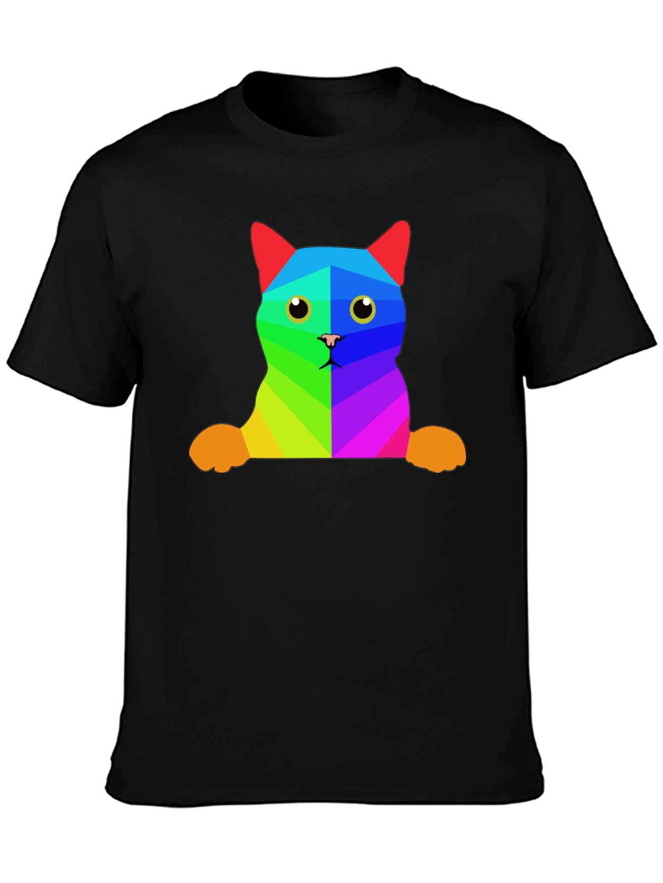 Rainbow Geometric Cat T-Shirt - Unique Graphic Tee