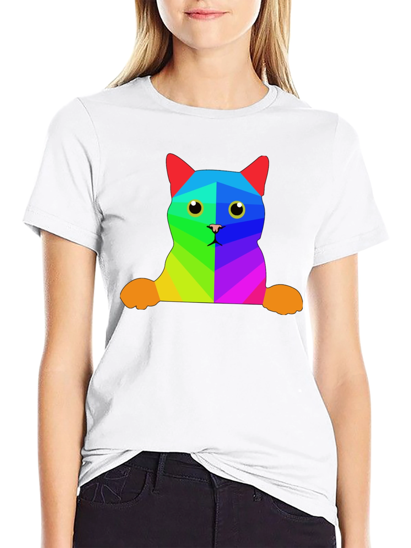 Rainbow Geometric Cat T-Shirt - Unique Graphic Tee