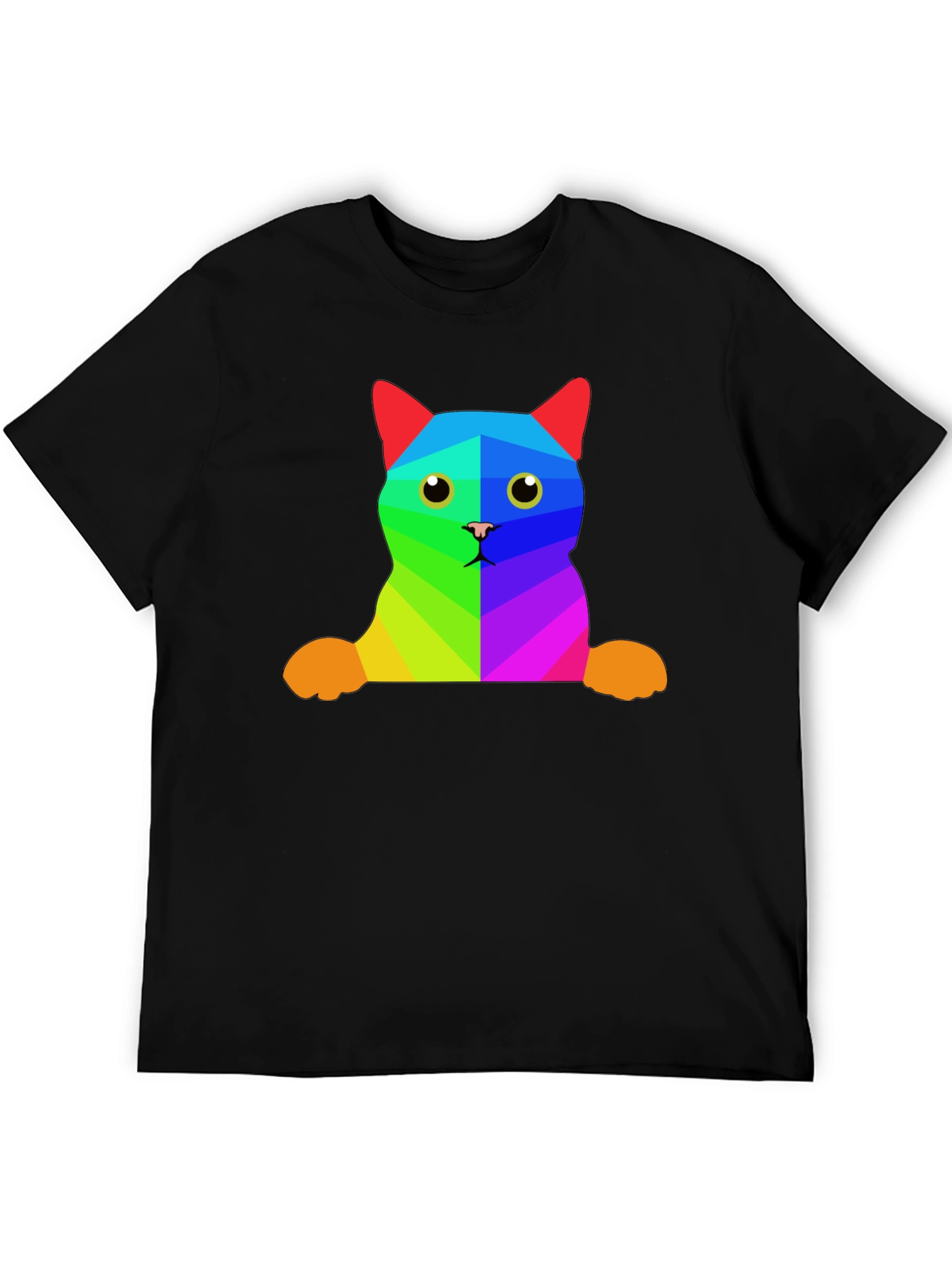 Rainbow Geometric Cat T-Shirt - Unique Graphic Tee