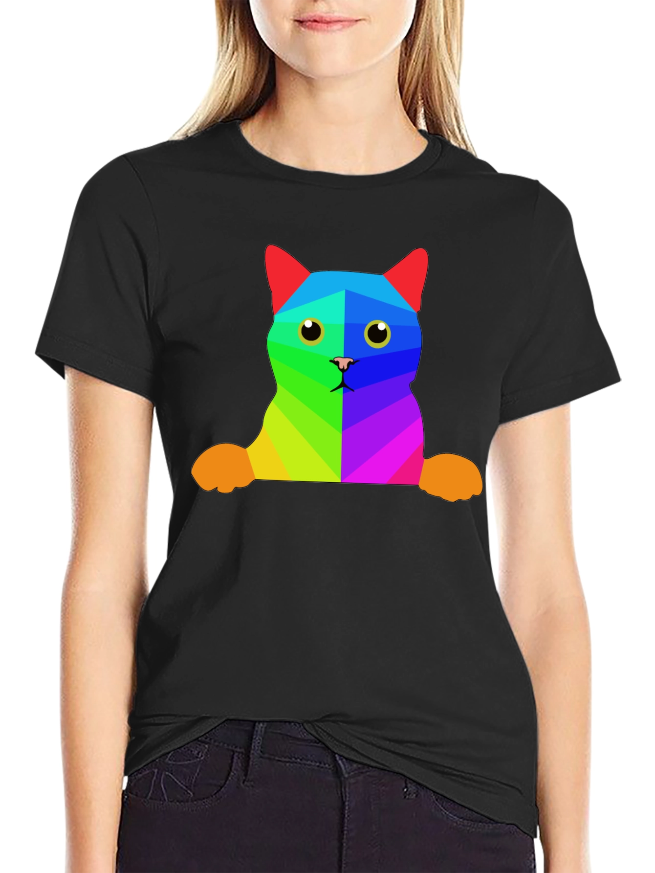 Rainbow Geometric Cat T-Shirt - Unique Graphic Tee