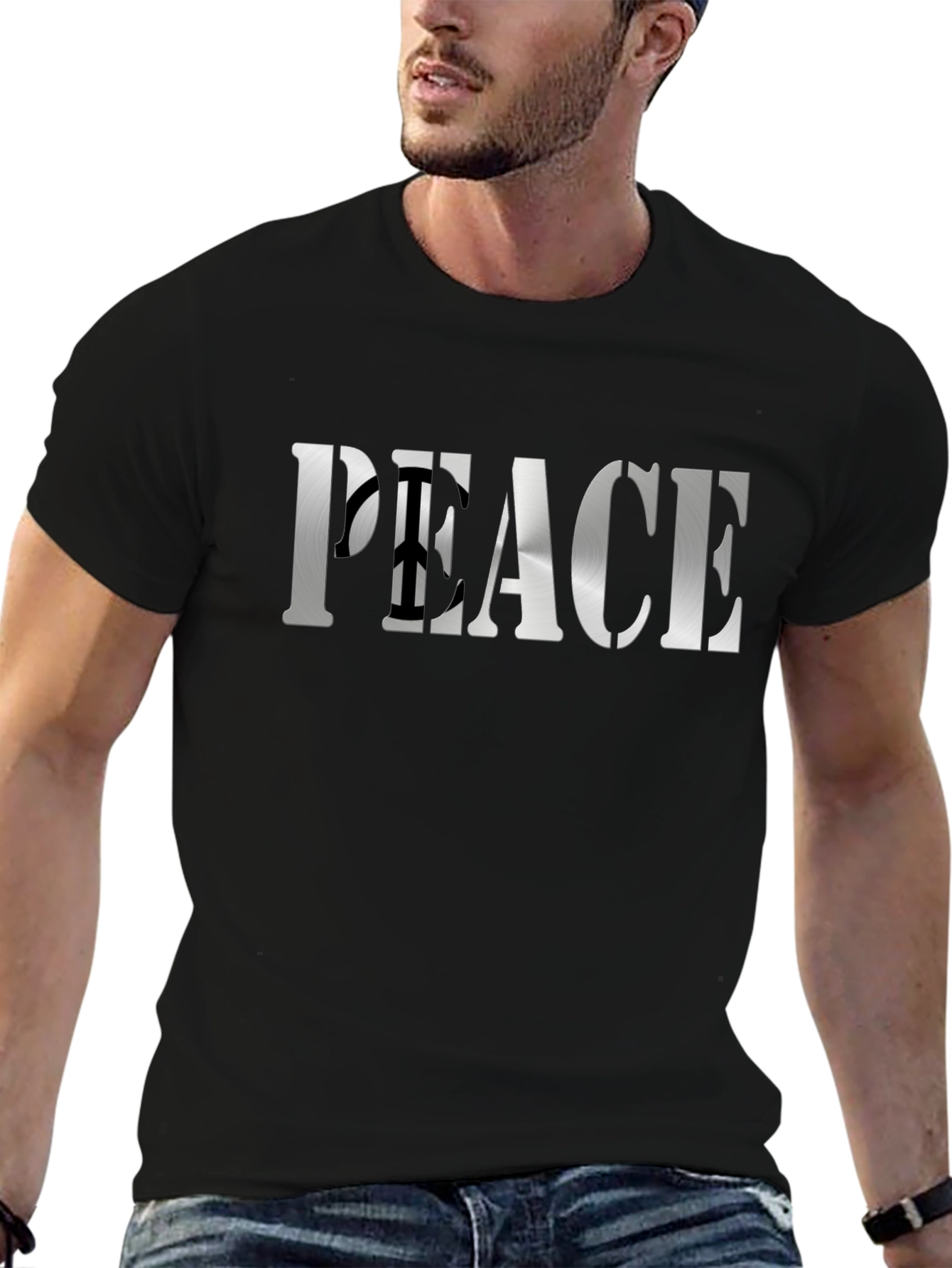 Peace Sign Graphic Tee - Black Cotton Blend