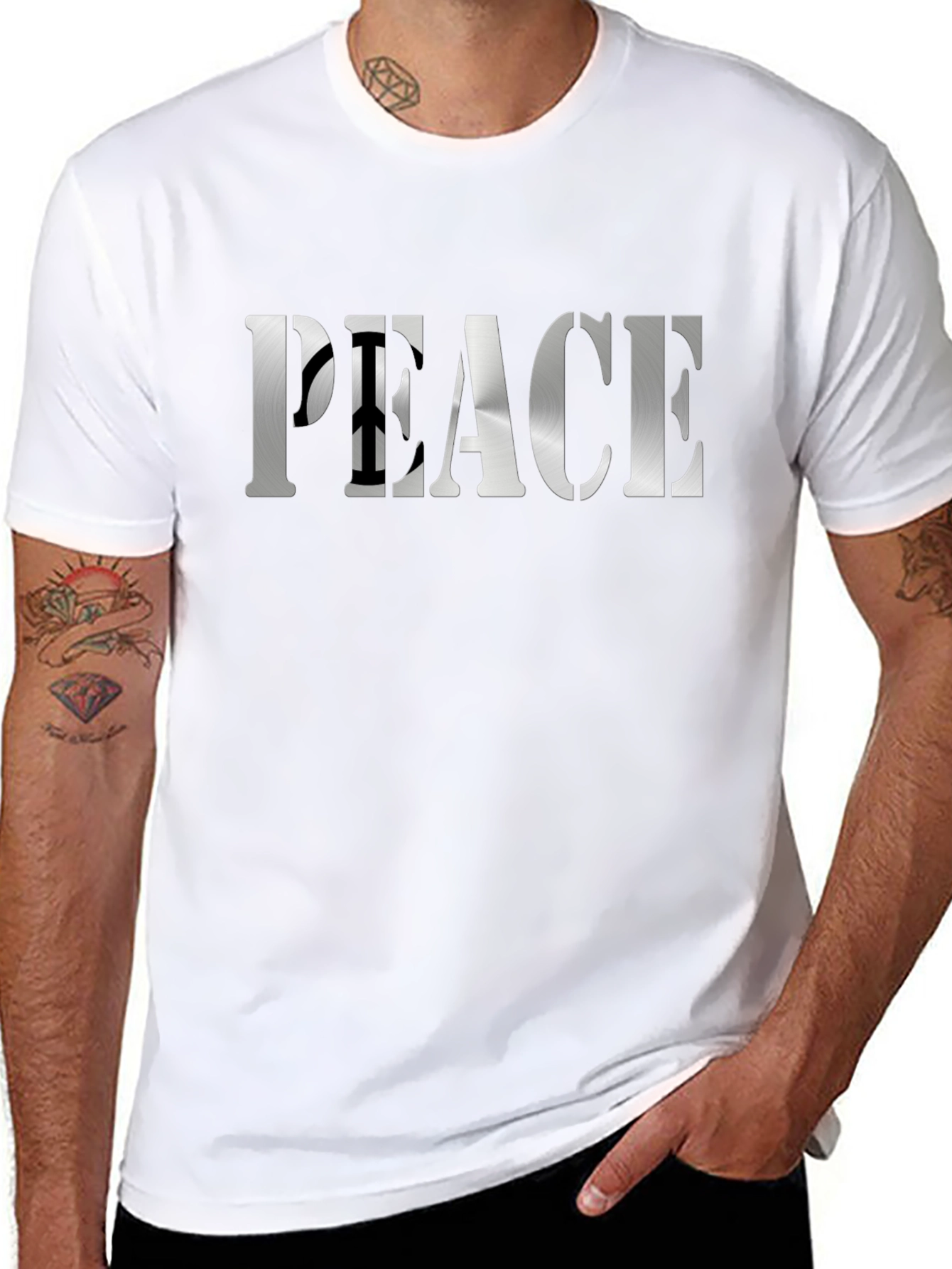 Peace Sign Graphic Tee - Black Cotton Blend