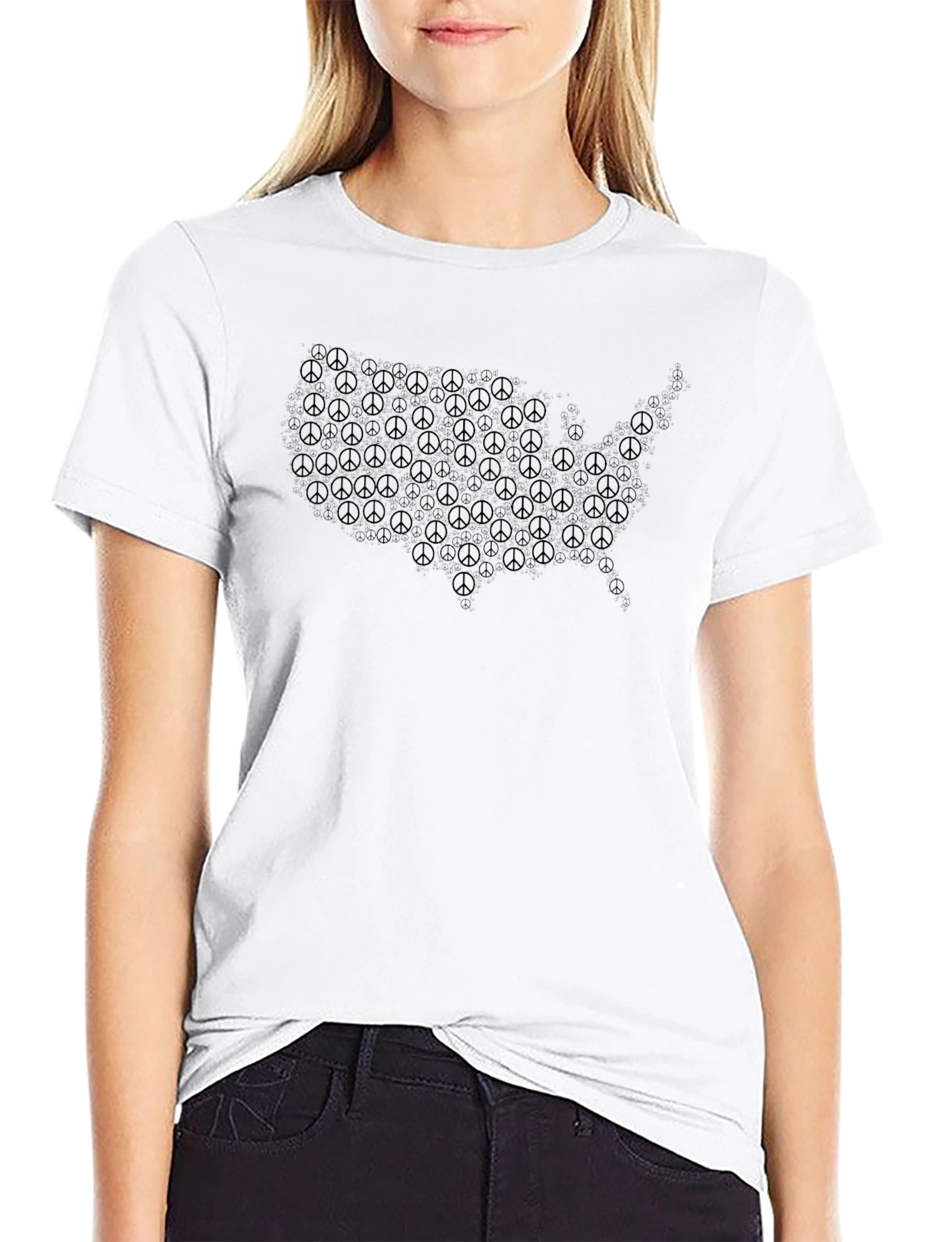 Peace Sign USA Map Black T-Shirt