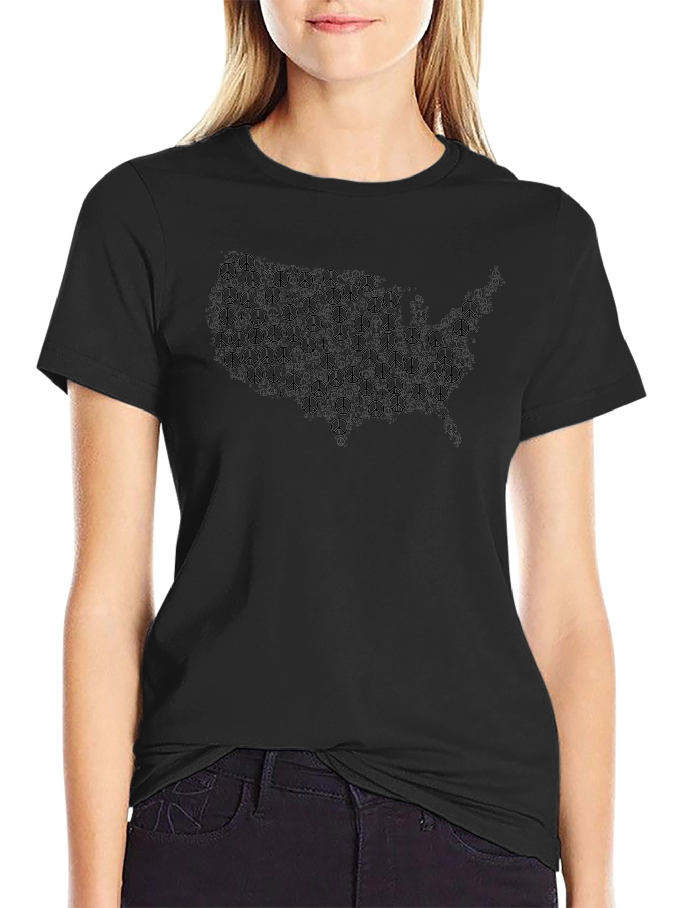 Peace Sign USA Map Black T-Shirt