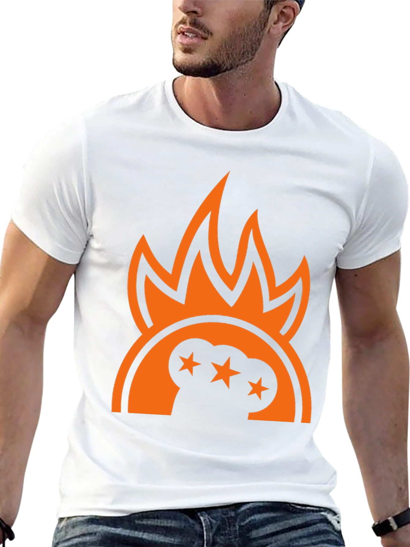 Bold Graphic Tee - Flames and Stars Design