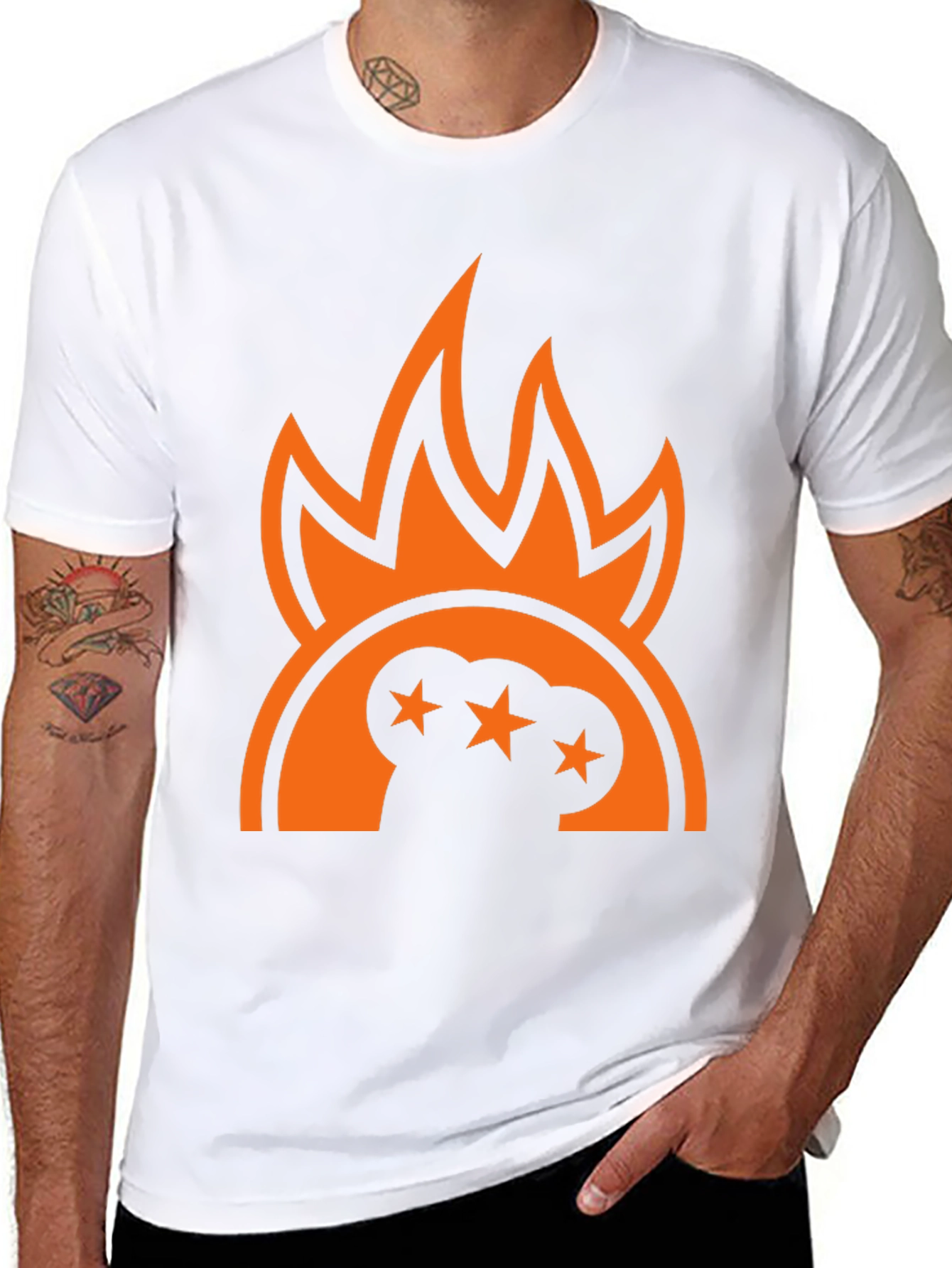 Bold Graphic Tee - Flames and Stars Design