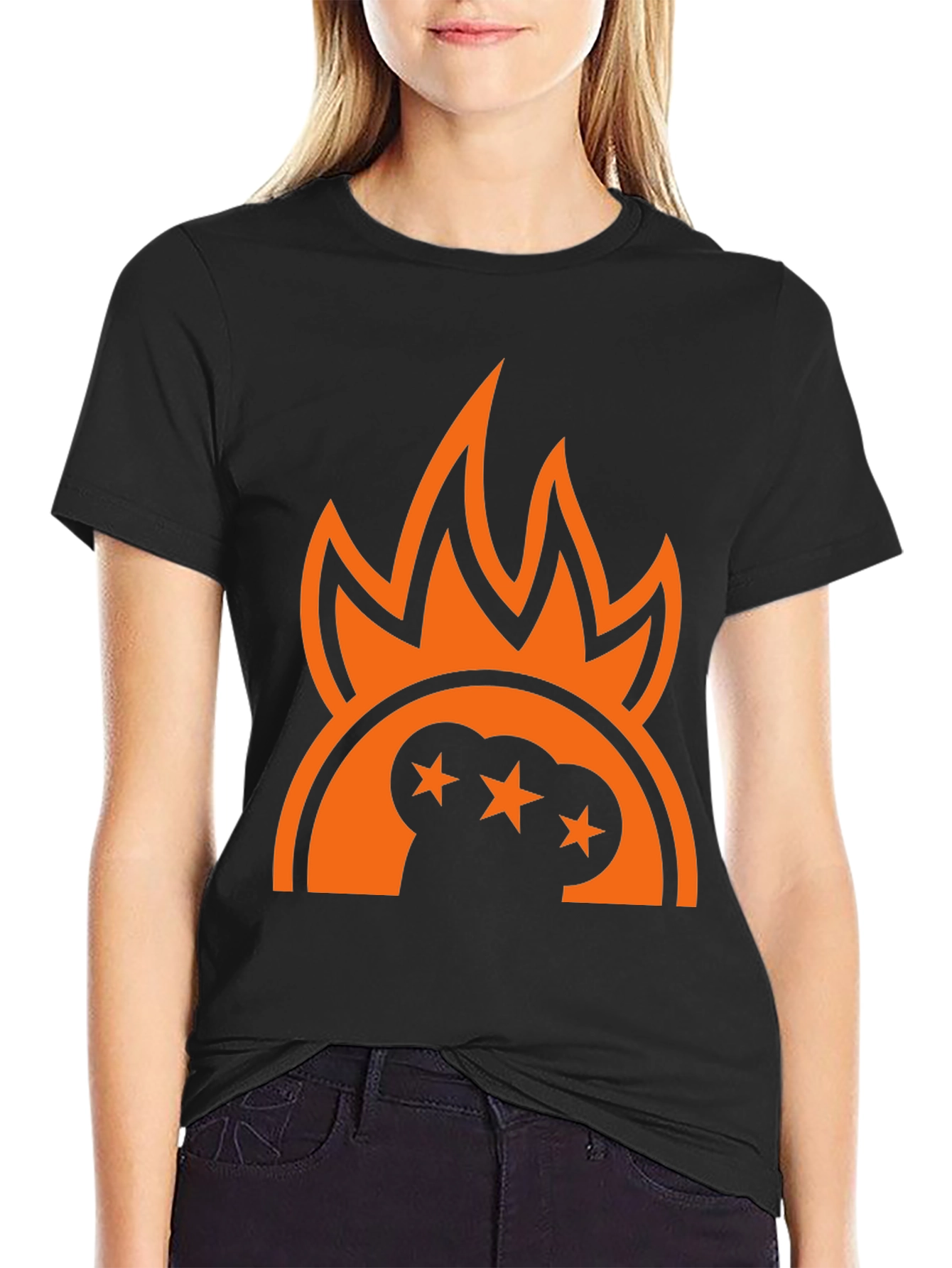 Bold Graphic Tee - Flames and Stars Design