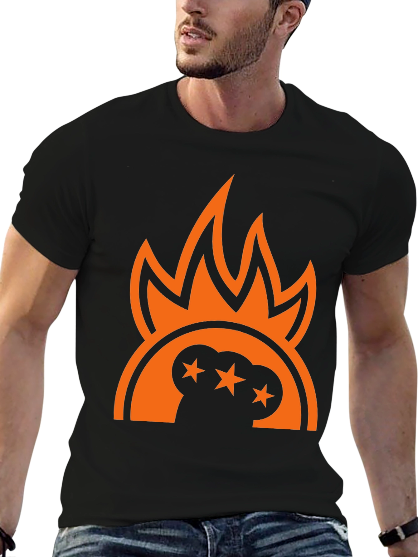 Bold Graphic Tee - Flames and Stars Design
