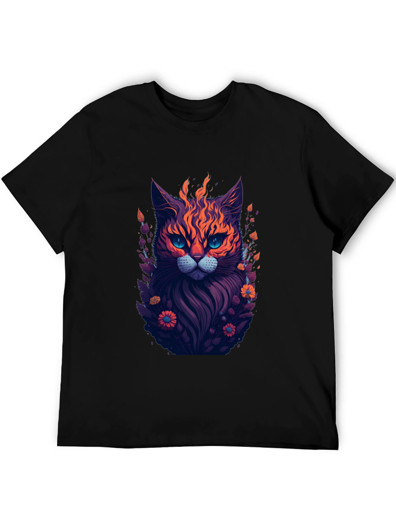 Fiery Feline Graphic Tee - Stylish Cat Design