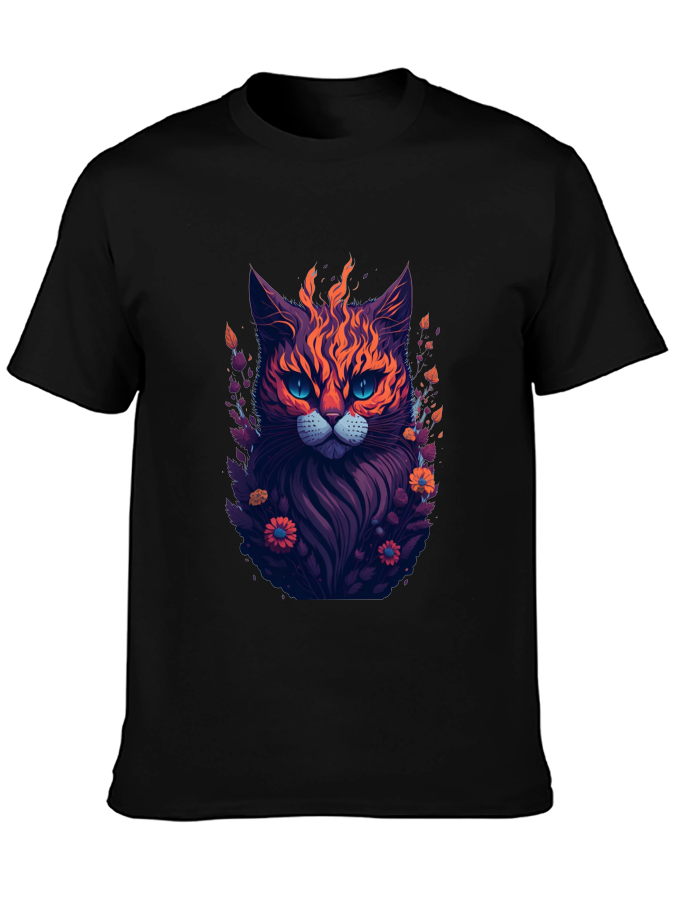 Fiery Feline Graphic Tee - Stylish Cat Design