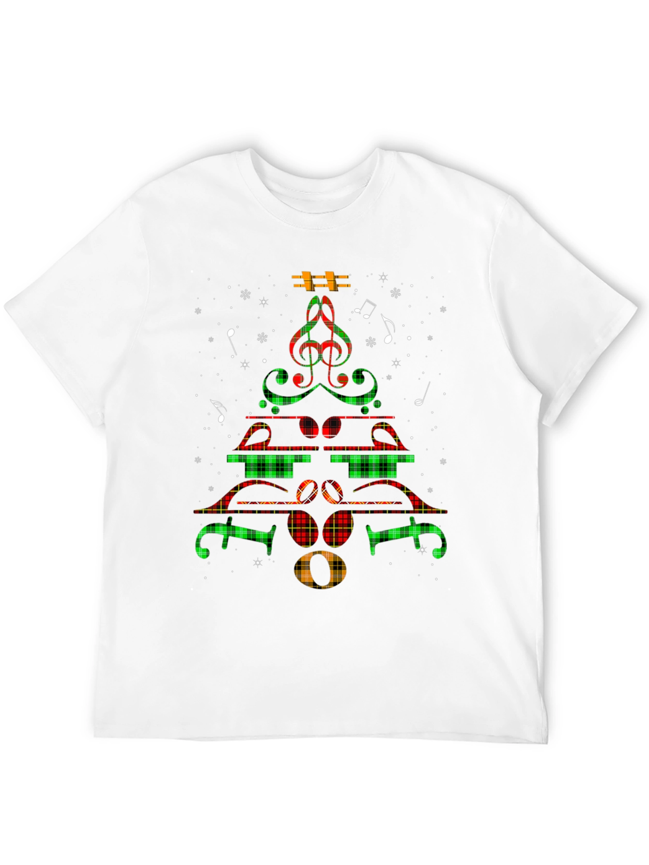 Musical Christmas Tree T-Shirt - Plaid Notes Festive Tee