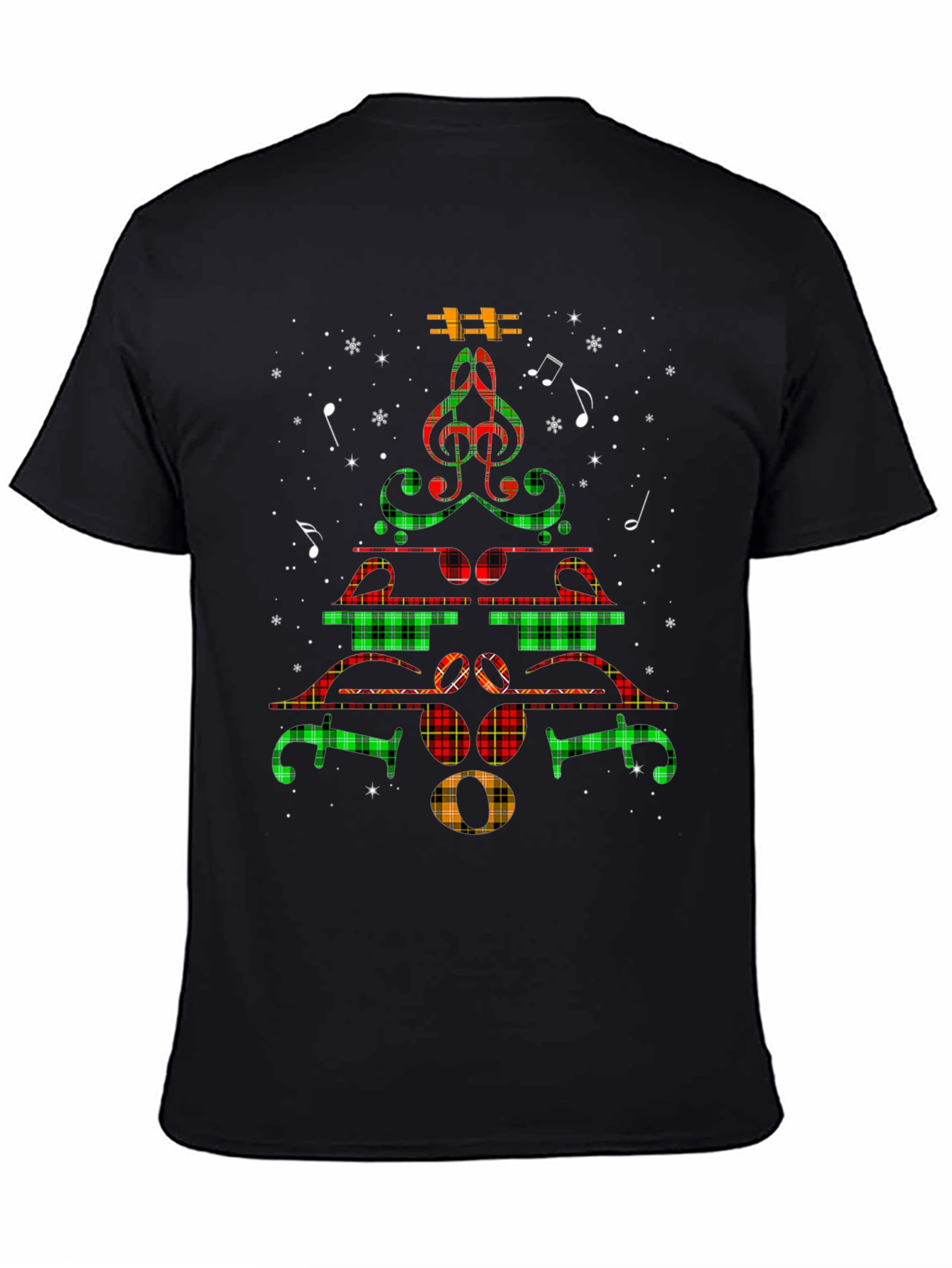 Musical Christmas Tree T-Shirt - Plaid Notes Festive Tee