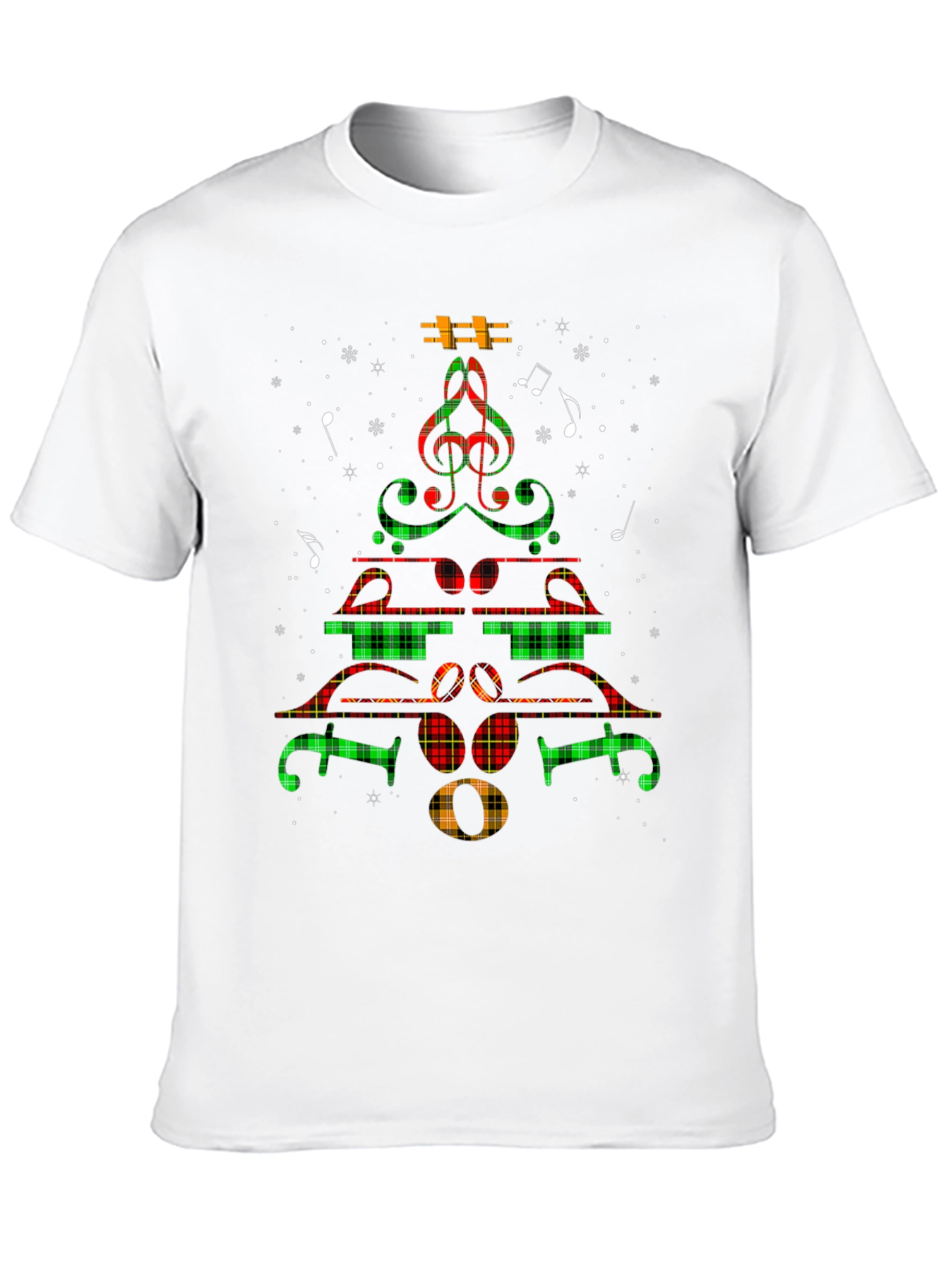 Musical Christmas Tree T-Shirt - Plaid Notes Festive Tee