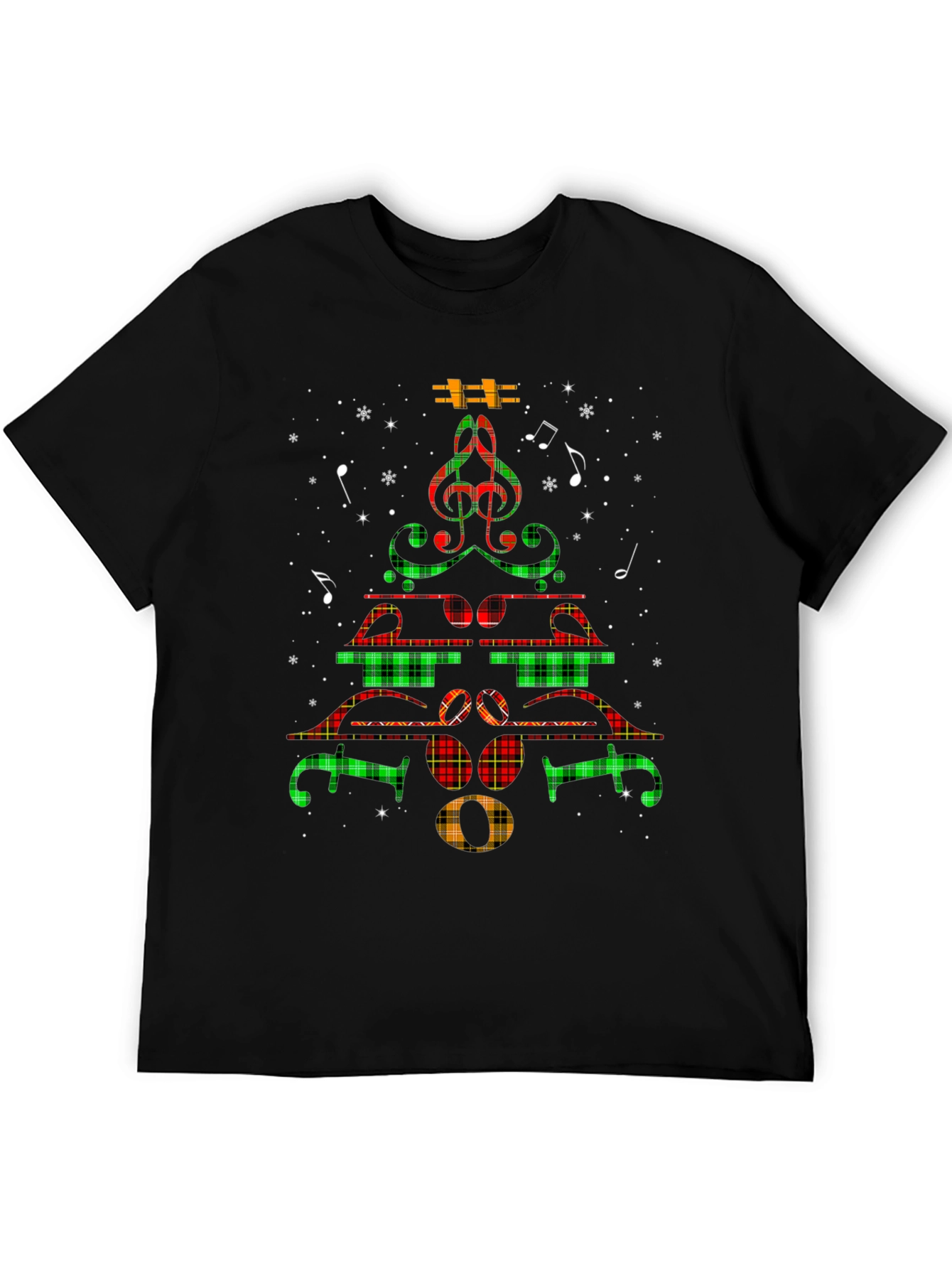 Musical Christmas Tree T-Shirt - Plaid Notes Festive Tee