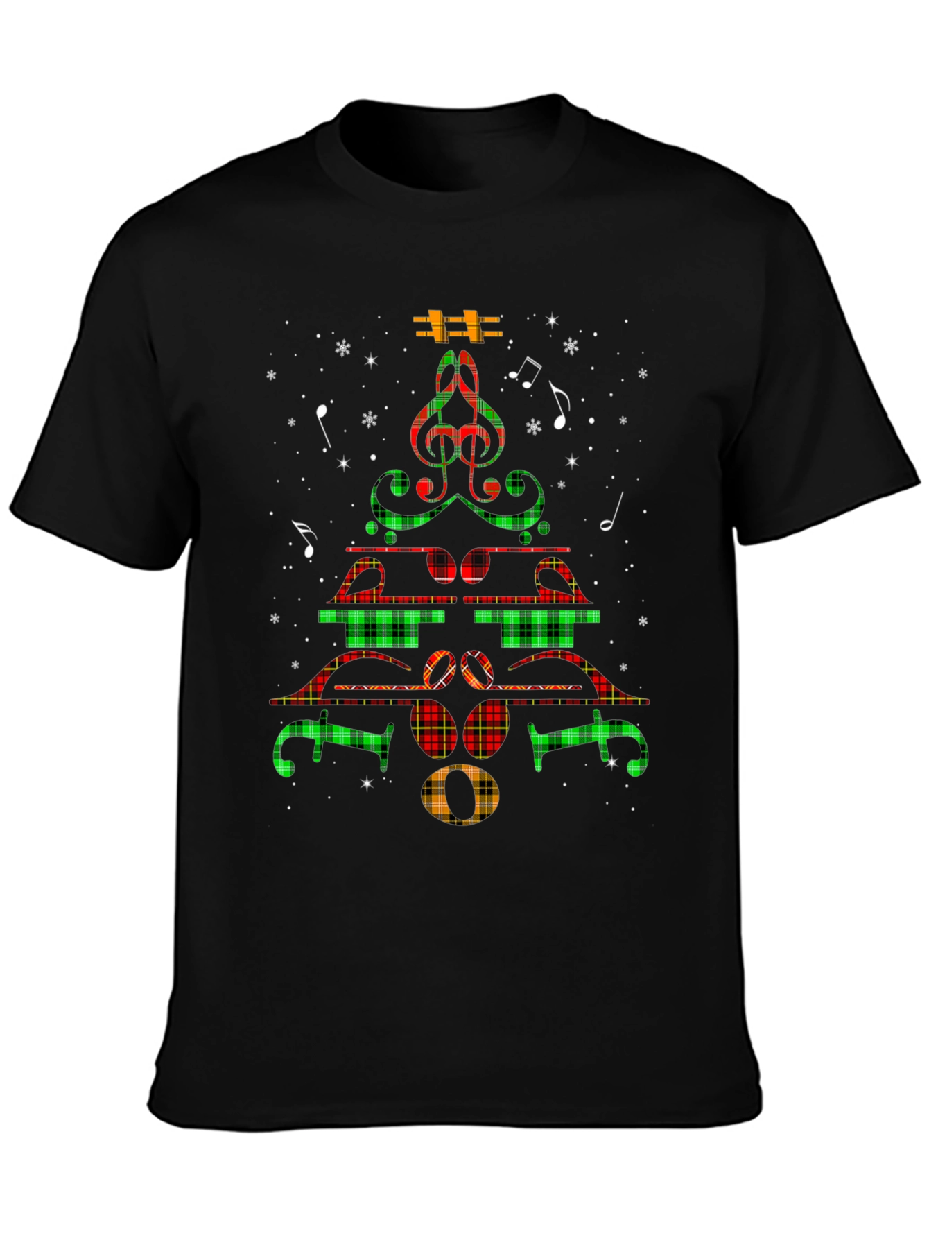 Musical Christmas Tree T-Shirt - Plaid Notes Festive Tee