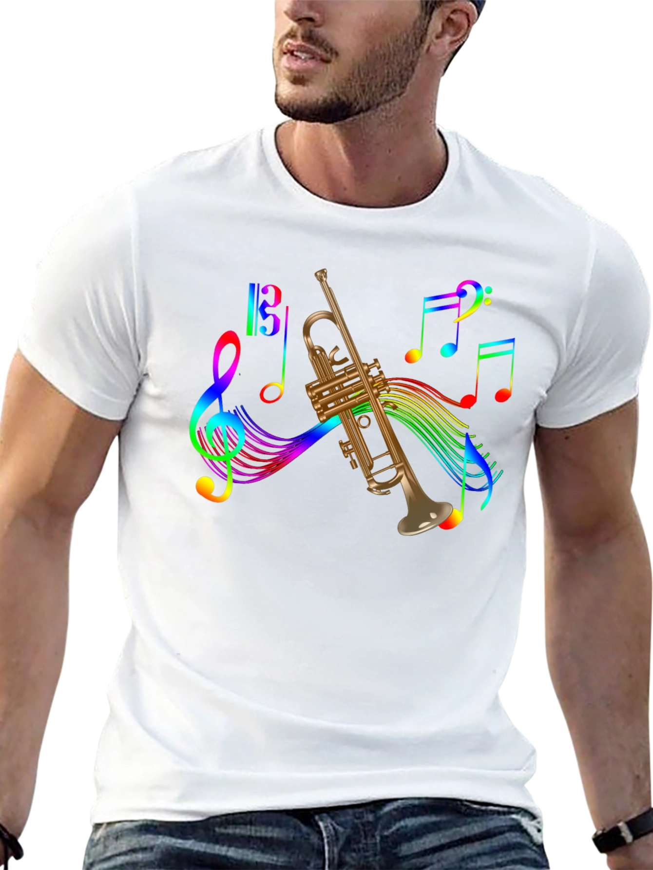 Musical Trumpet Rainbow Notes Graphic Tee