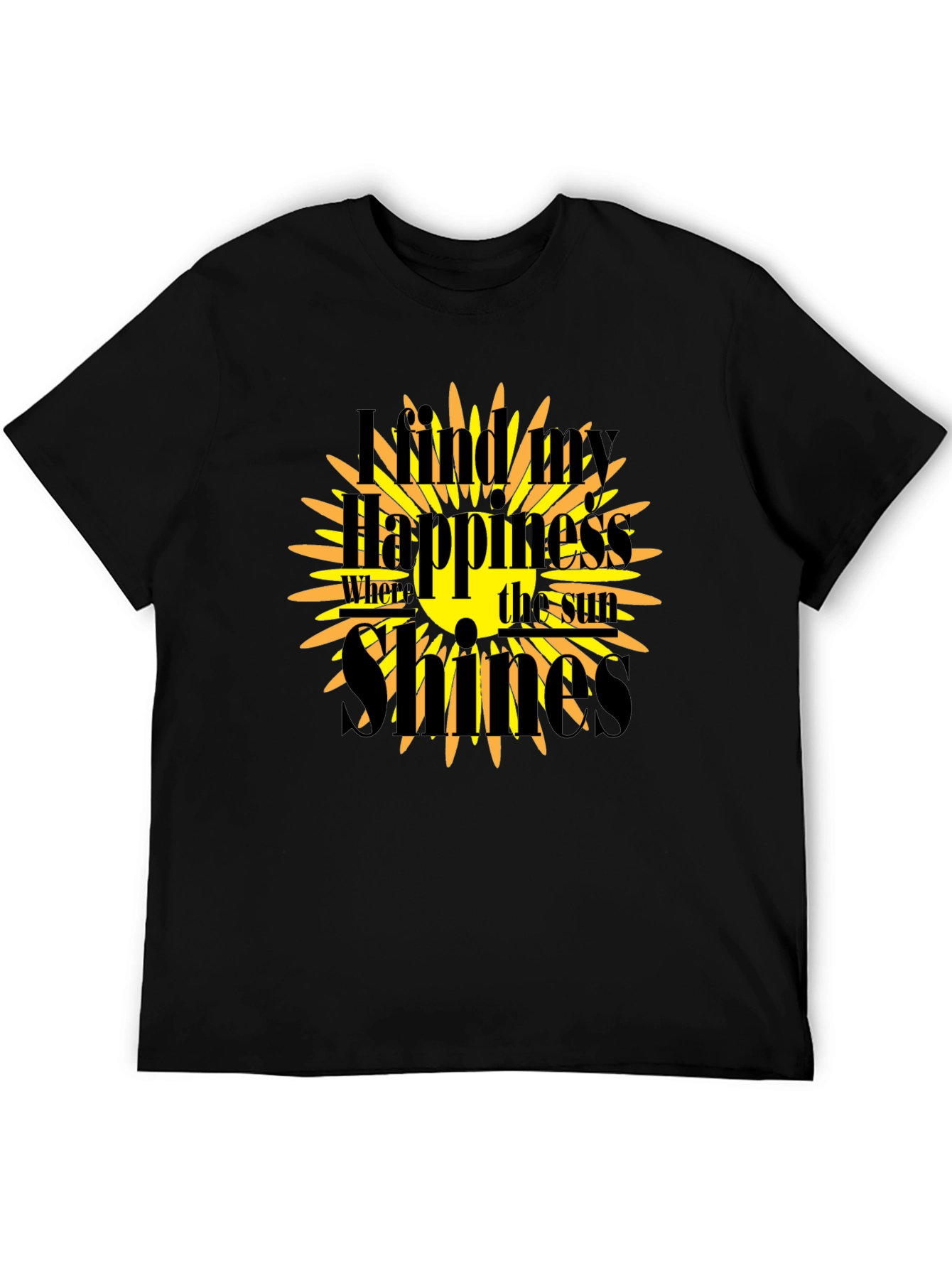 Sunshine Happiness Black Graphic T-Shirt