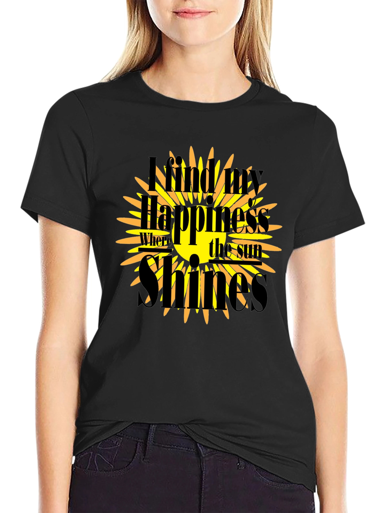 Sunshine Happiness Black Graphic T-Shirt