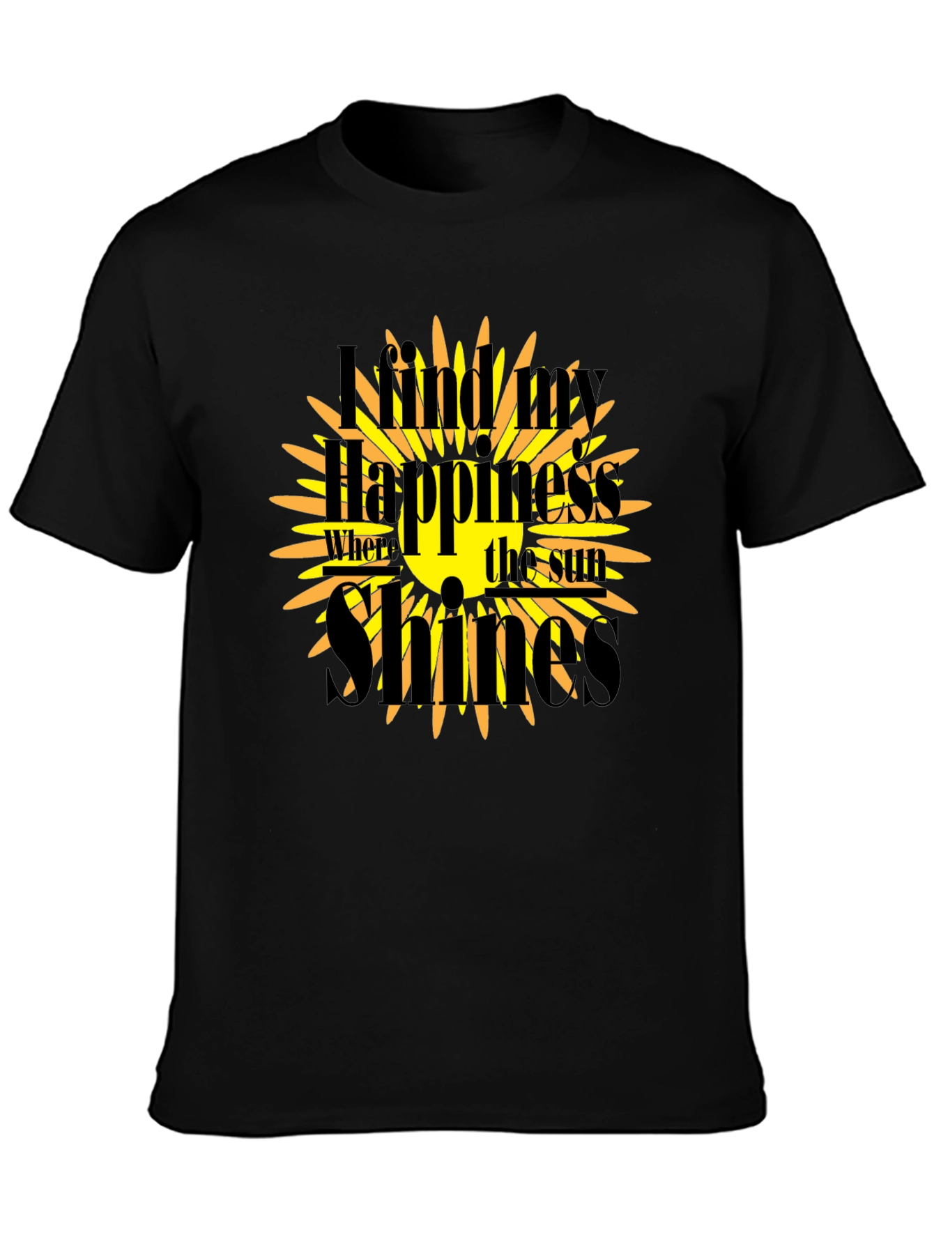 Sunshine Happiness Black Graphic T-Shirt