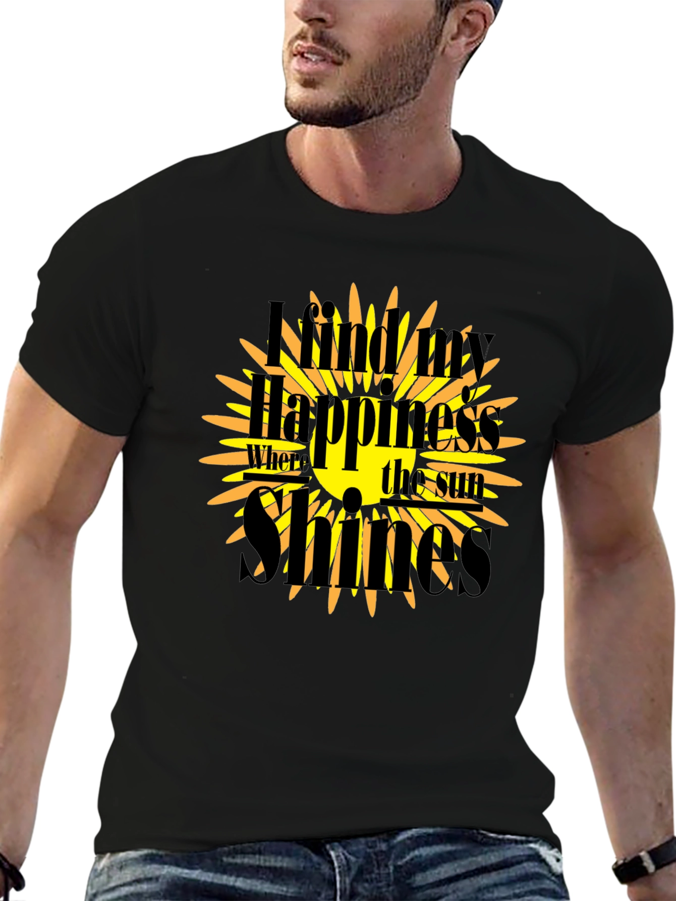Sunshine Happiness Black Graphic T-Shirt