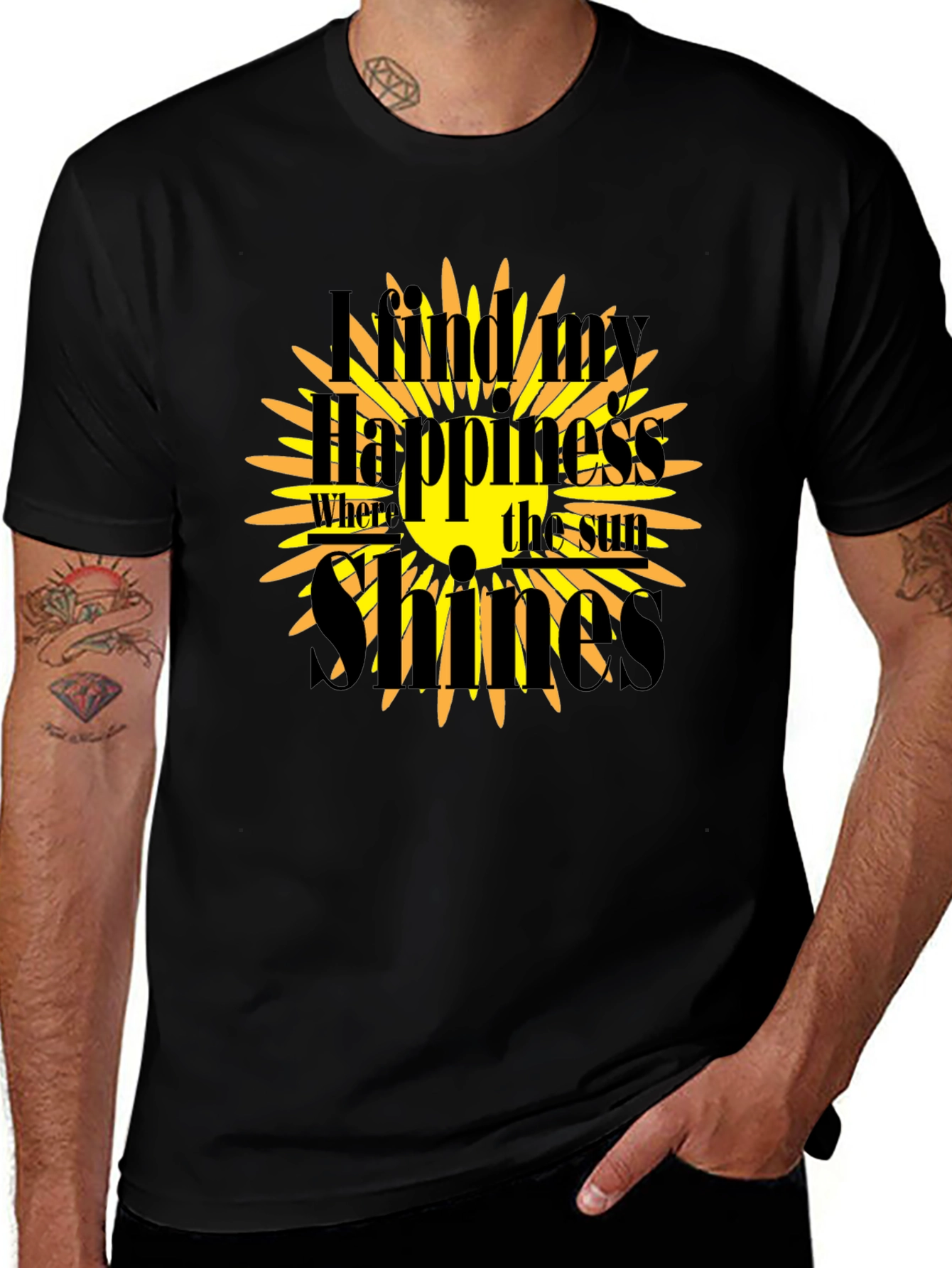 Sunshine Happiness Black Graphic T-Shirt