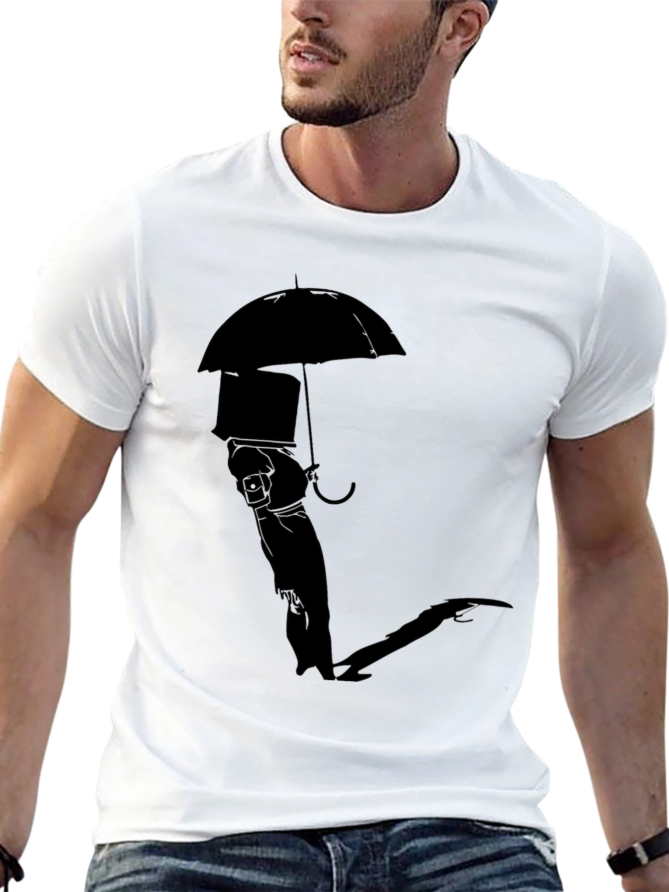 Silhouette Umbrella Graphic Tee - Modern Black T-Shirt