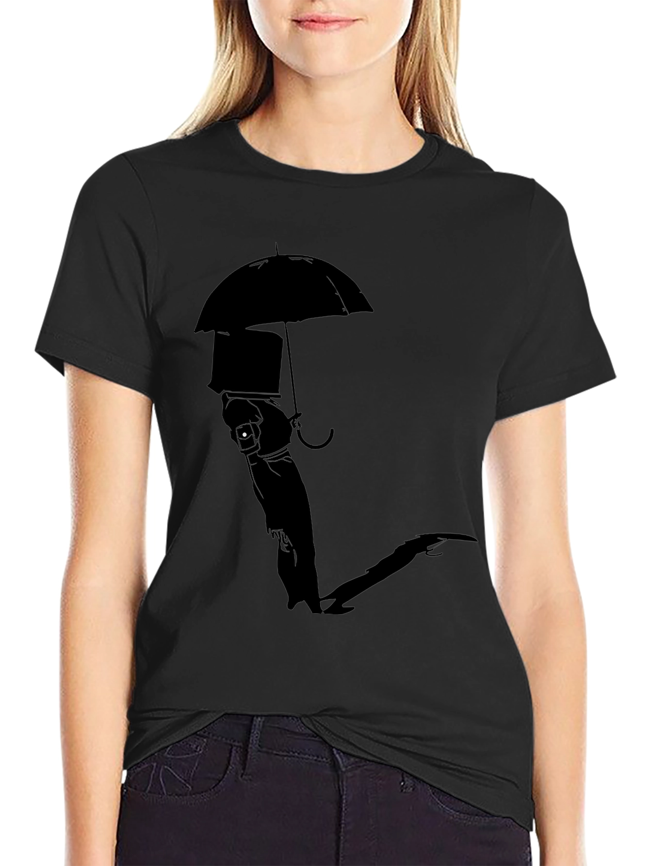 Silhouette Umbrella Graphic Tee - Modern Black T-Shirt