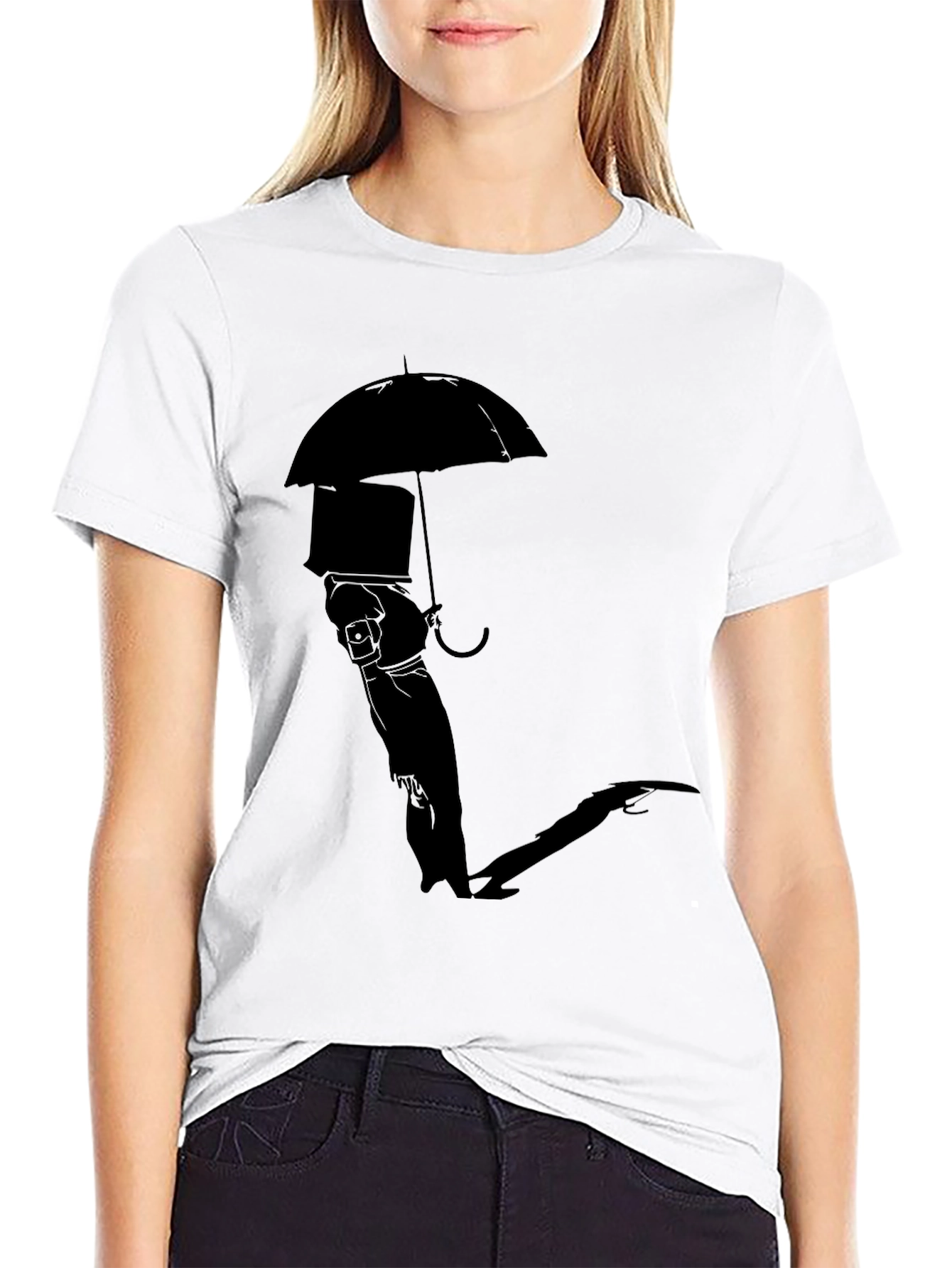 Silhouette Umbrella Graphic Tee - Modern Black T-Shirt