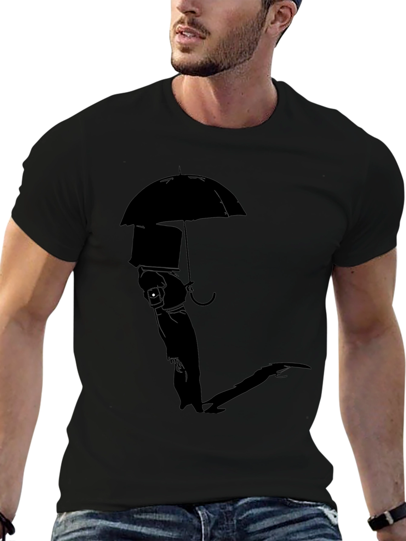 Silhouette Umbrella Graphic Tee - Modern Black T-Shirt