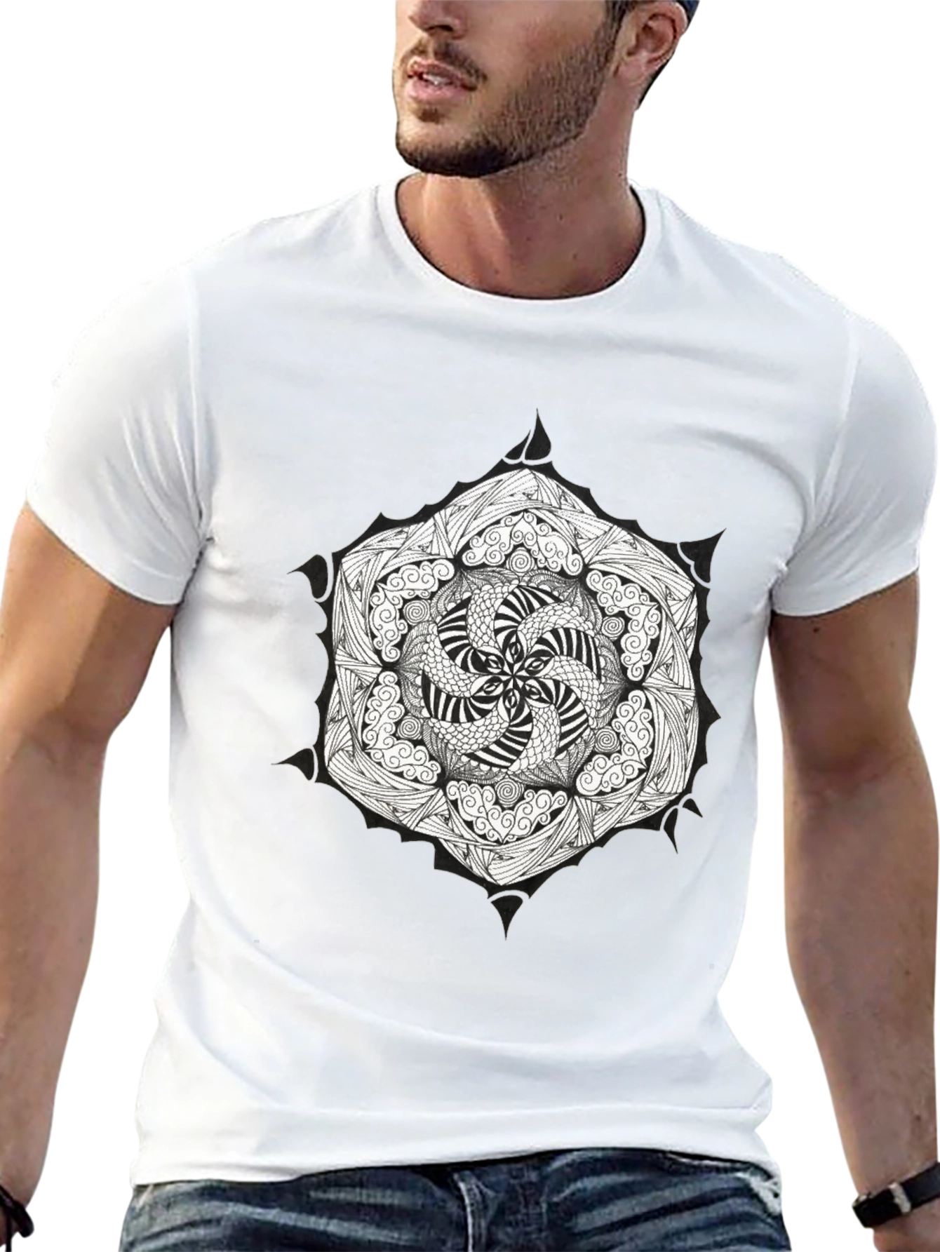Black T-Shirt with Mandala Graphic Print