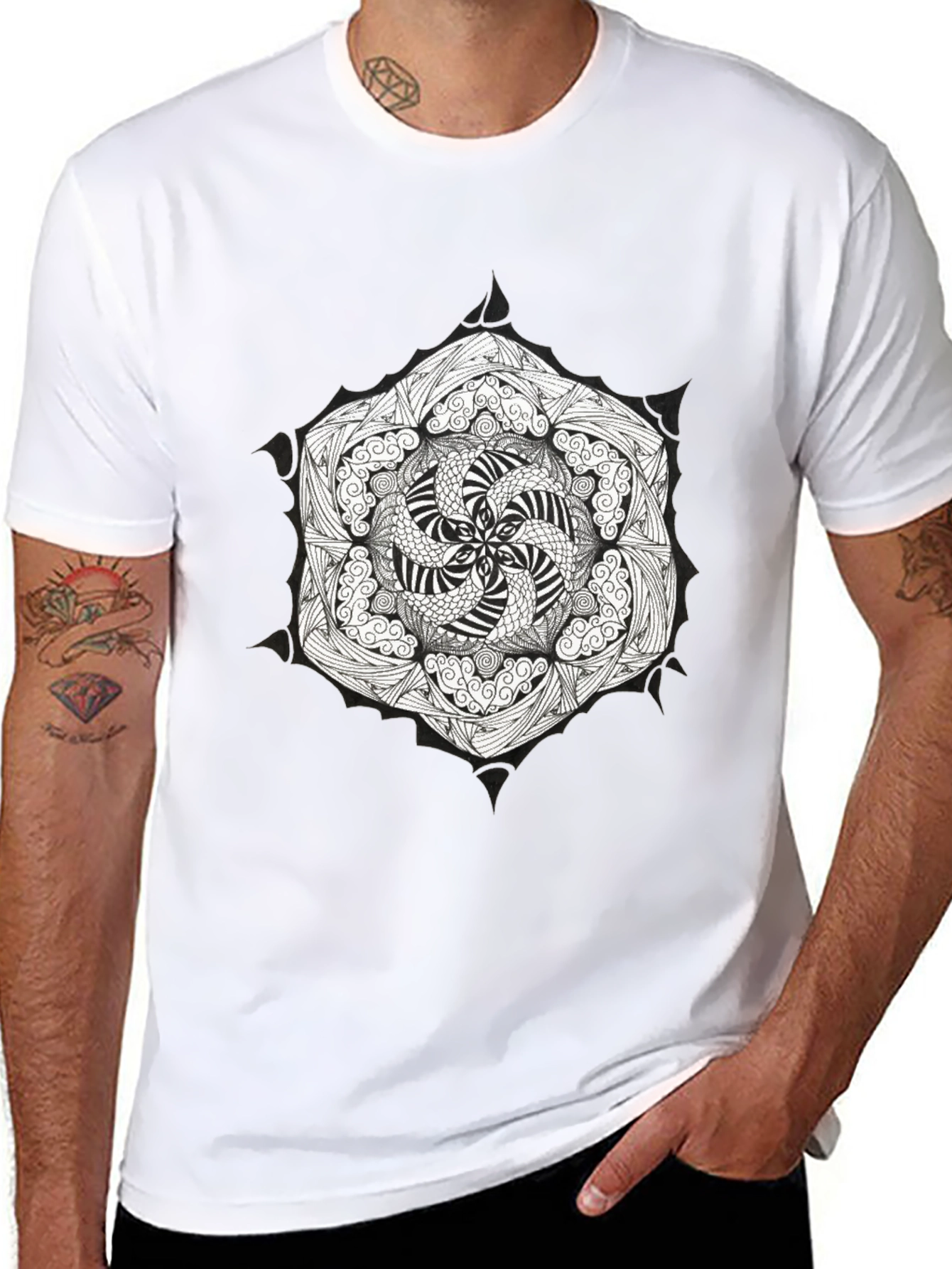Black T-Shirt with Mandala Graphic Print