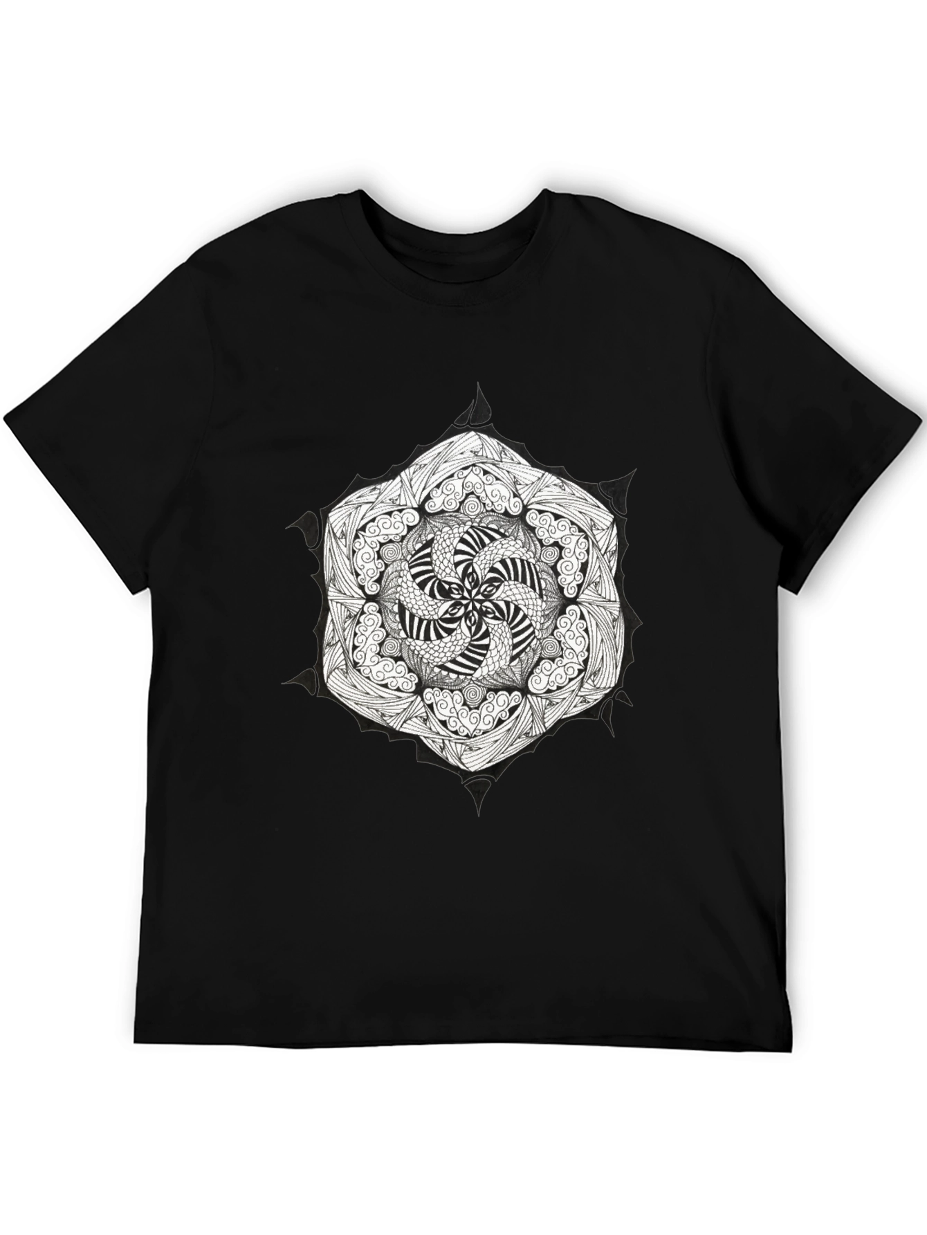 Black T-Shirt with Mandala Graphic Print